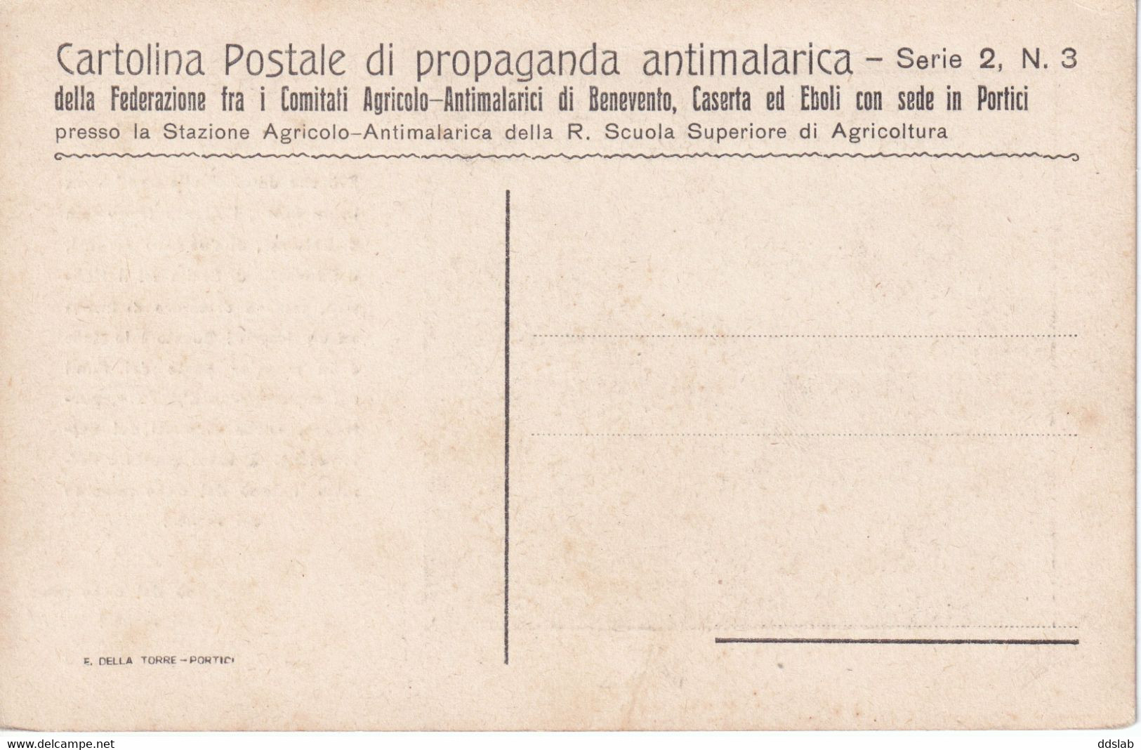 Cartolina Propaganda Antimalarica S.2 N.3 Comitati Agricoli-Antimalarici Benevento, Caserta Ed Eboli Con Sede A Portici - Santé