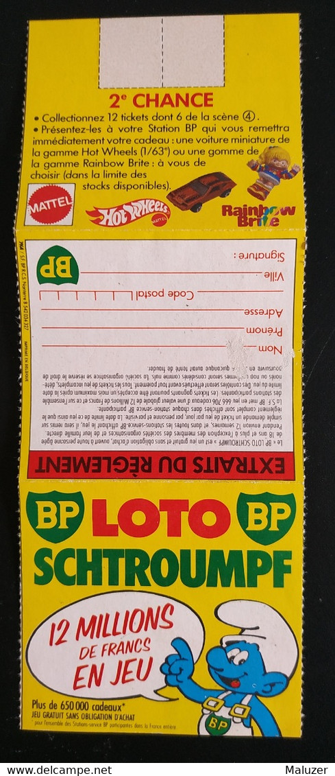 TICKET DE JEU LOTO SCHTROUMPF SCÈNE 6 - BP - PEYO - BD BANDE DESSINÉE   - CARBURANT ESSENCE AUTOMOBILE VOITURE - Autres & Non Classés