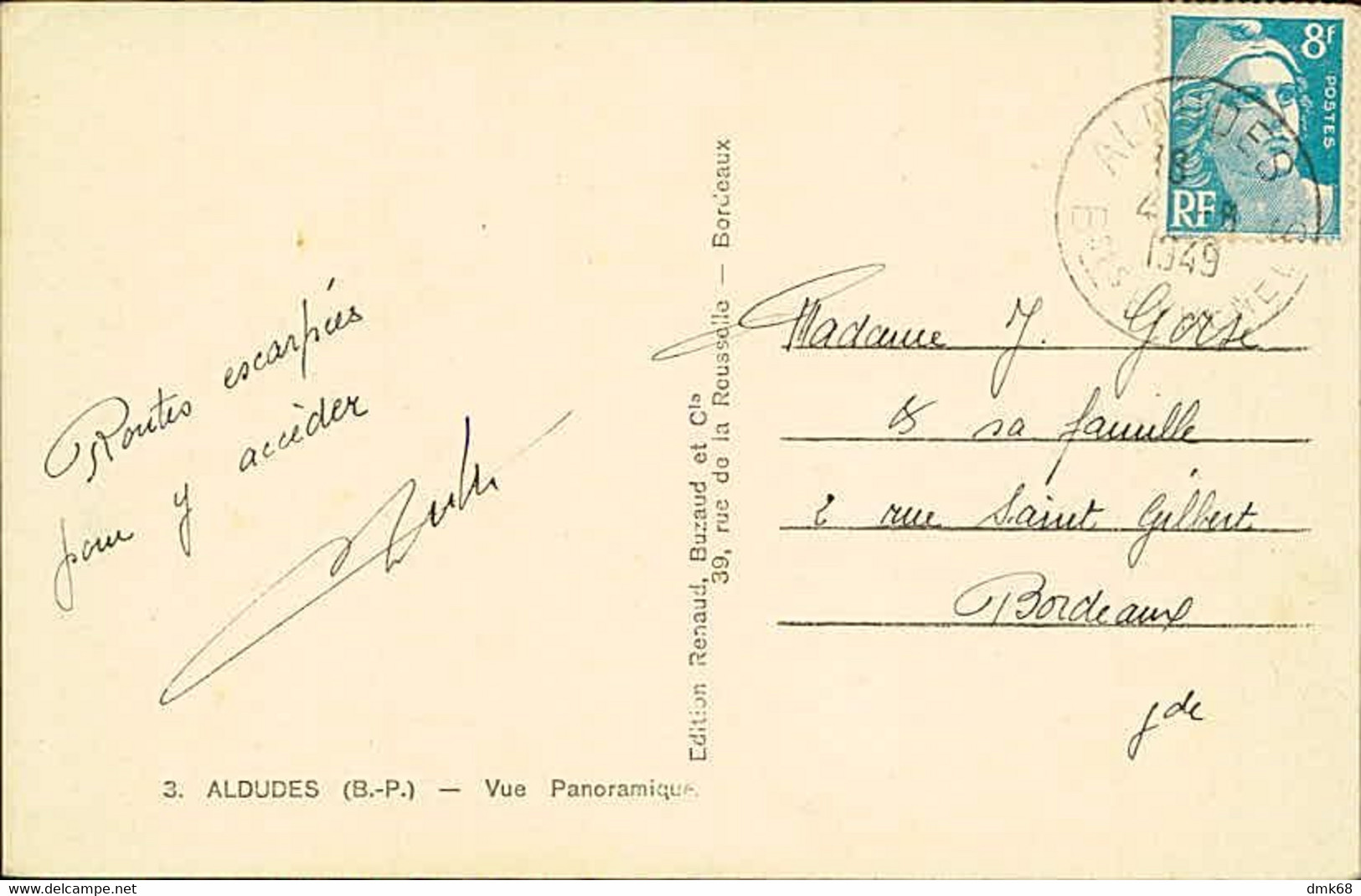 CPA FRANCE - ALDUDES - VUE PANORAMIQUE - EDITION RENAUD - MAILED 1949 (15248) - Aldudes