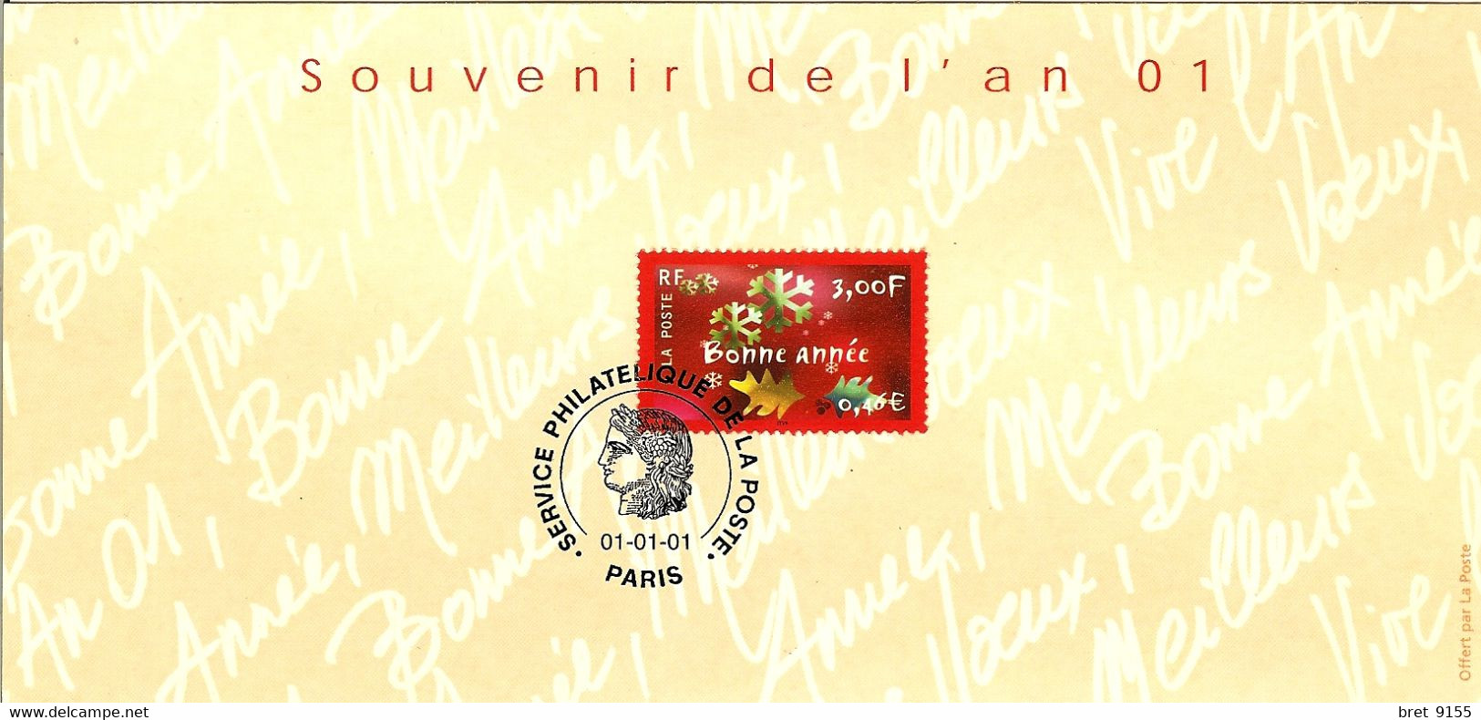 SERVICE PHILATELIQUE DE LA POSTE PASSAGE A L AN 2001 3.00 F 0.46 EUROS SOUVENIR DE L AN 01 DATE DU 01/01/01 - Used Stamps