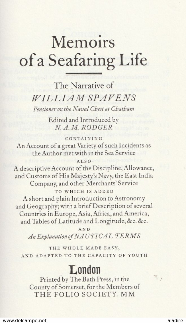 WILLIAM SPAVENS - The Memoirs Of A Seafaring Life - Originally Published In 1796 - London, The Bath Press 2001 - Viajes