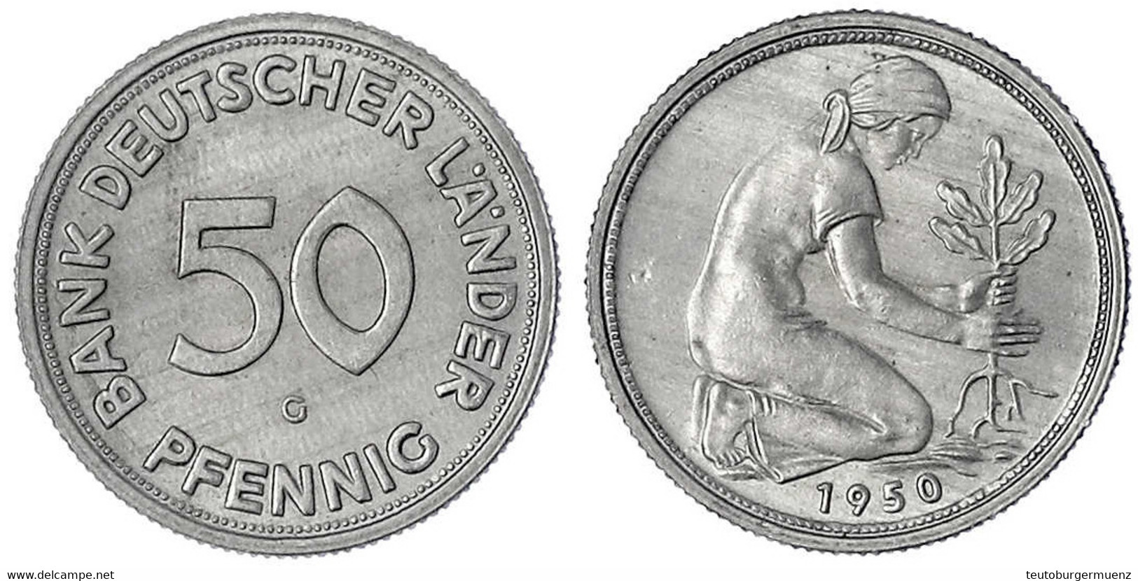1950 G, Bank Deutscher Länder. Stempelglanz, Prachtexemplar Ex. Der Gießener Münzhandlung Auktion 12, 1978. Jaeger 379. - Andere & Zonder Classificatie
