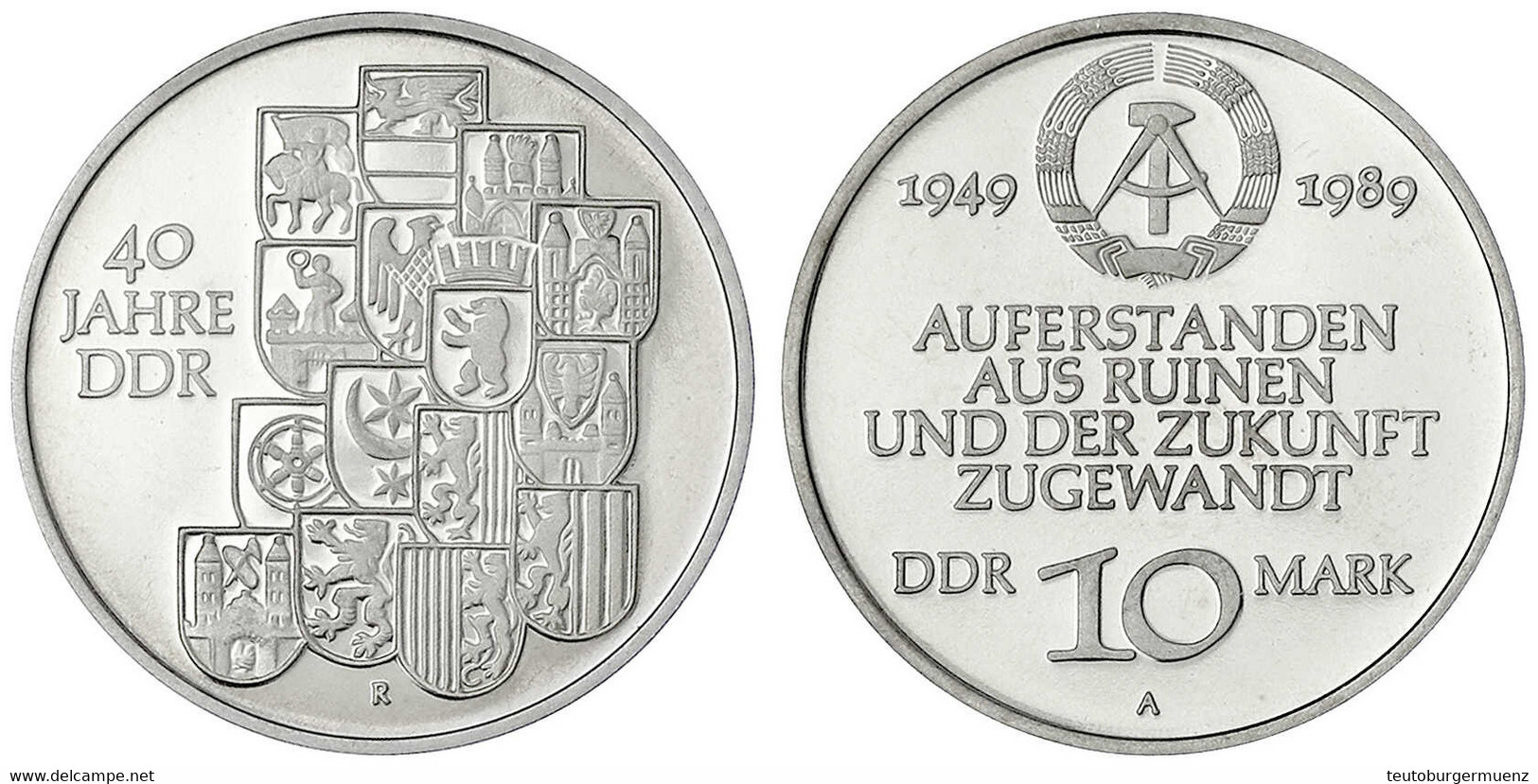 10 Mark 1989 A, 40 Jahre DDR. Polierte Platte, Offen In Kapsel. Jaeger 1630. - Andere & Zonder Classificatie