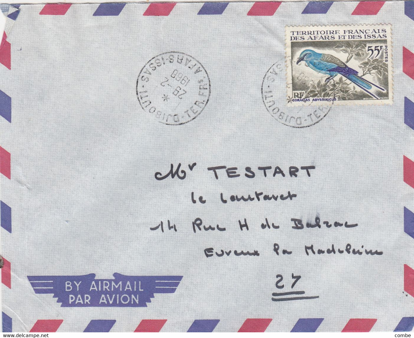 LETTRE. DJIBOUTI AFARS ET ISSAS. N° 332 SEUL - Storia Postale