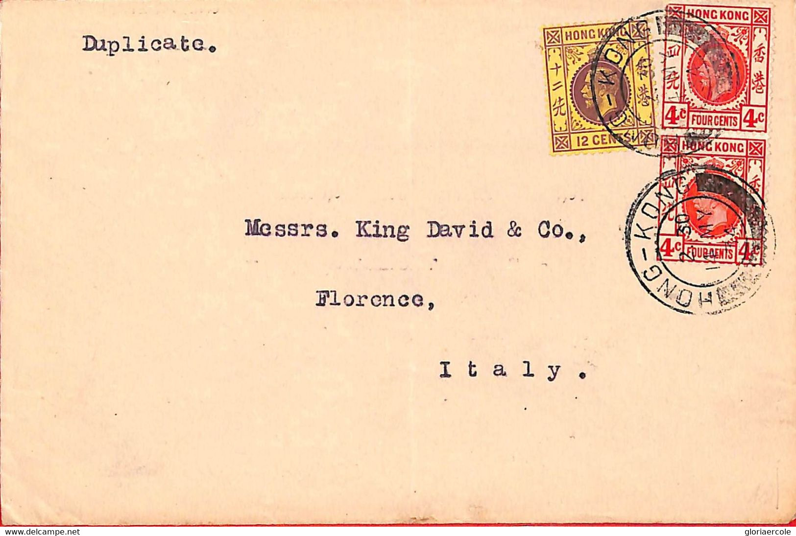 Aa6770 - HONG KONG - POSTAL HISTORY -  COVER To ITALY  1934 - Lettres & Documents