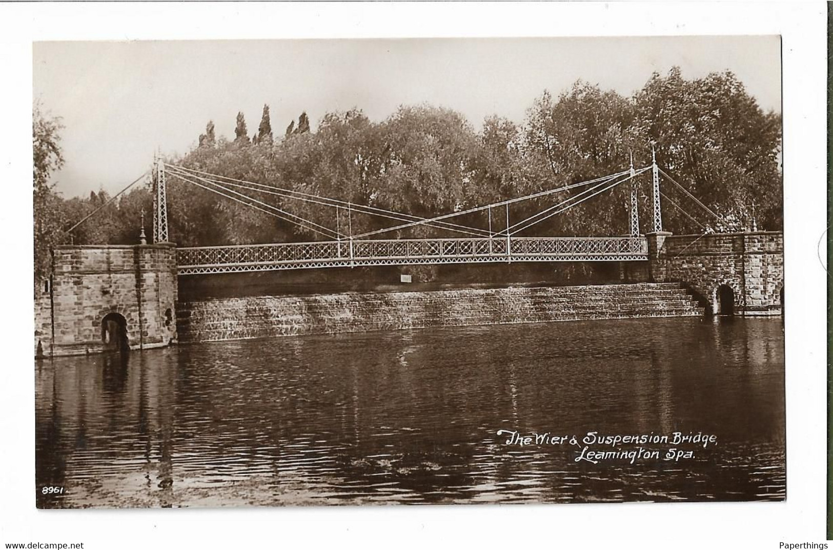Real Photo Postcard, Warwickshire, Leamington Spa, Suspension Bridge And The Weir, River, Landscape. - Warwick