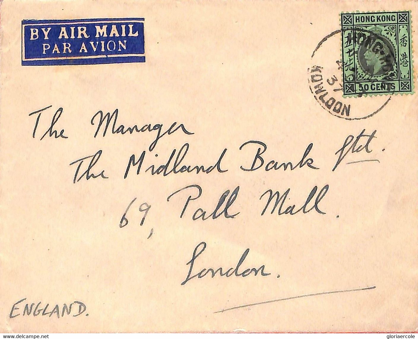 Aa6824 - HONG KONG - POSTAL HISTORY -  COVER From KOWLOON To ENGLAND 1937 - Briefe U. Dokumente