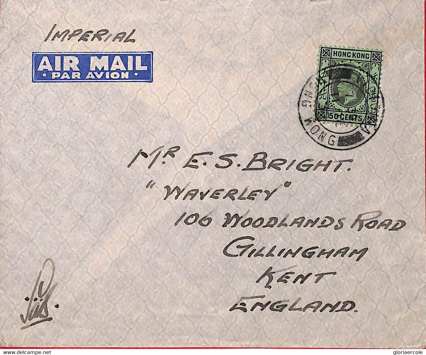 Aa6825 - HONG KONG - POSTAL HISTORY -  IMPERIAL AIRWAYS - COVER  To ENGLAND 1937 - Storia Postale