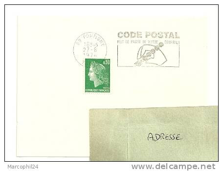 YONNE - Dépt N° 89 = PONTIGNY 1974 =  FLAMME à DROITE =  SECAP Illustrée ' CODE POSTAL / Mot Passe' - Code Postal