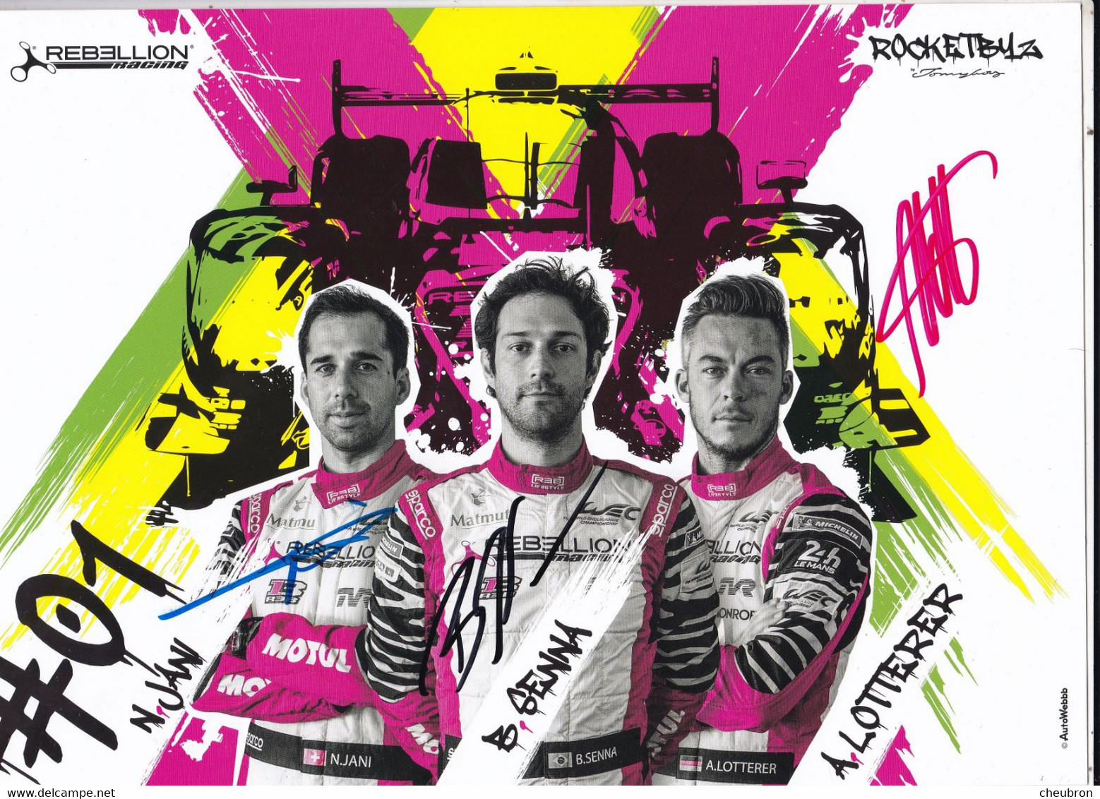 SPORT AUTO. 24 HEURES DU MANS 2019. LA REBELLION R13. N° 01. AUTOGRAPHES DE L'EQUIPAGE N.JANI / B.SENNA / A. LOTTERER - Automobile - F1