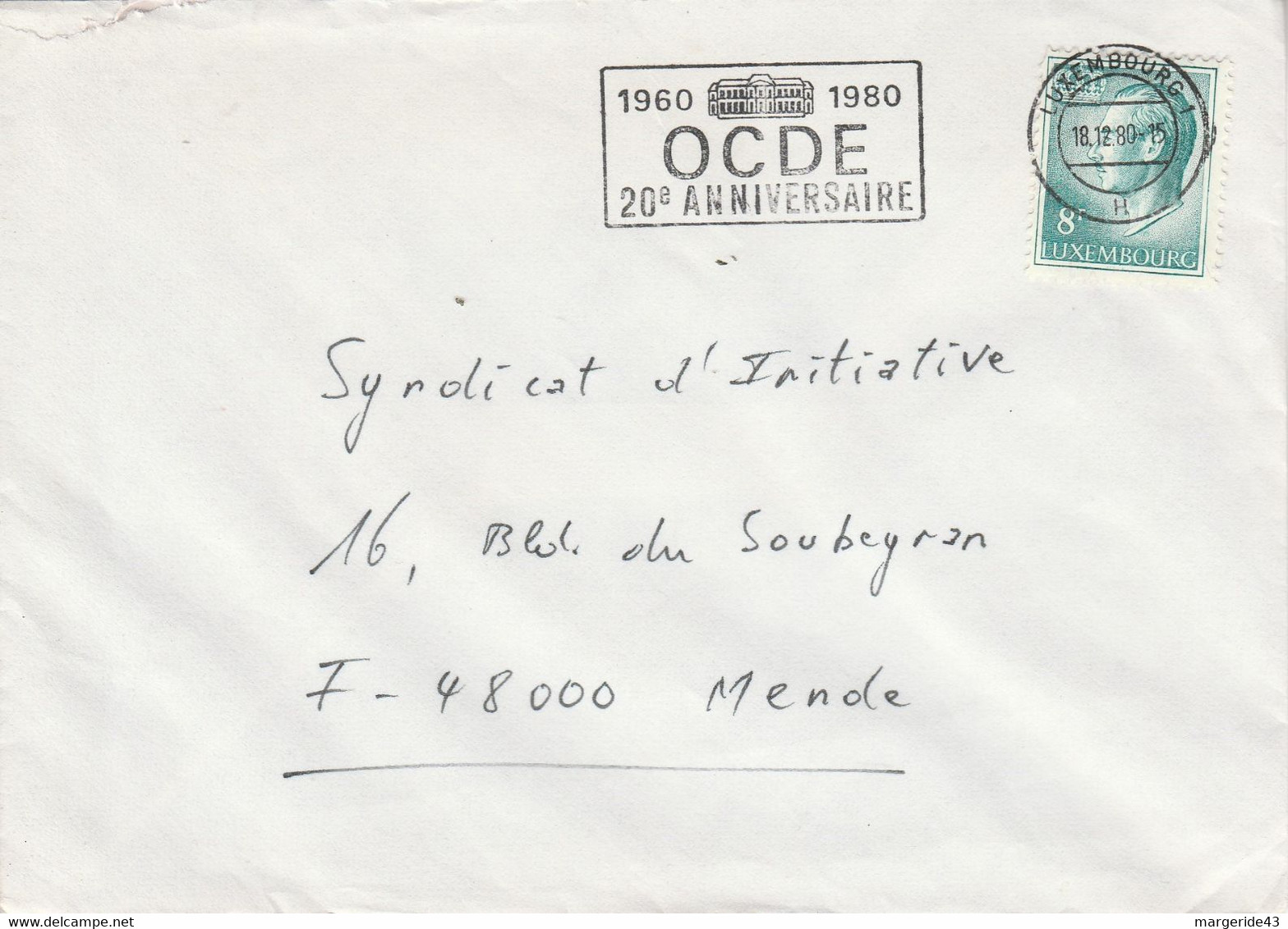 LUXEMBOURG SEUL SUR LETTRE POUR LA FRANCE 1980 - Brieven En Documenten