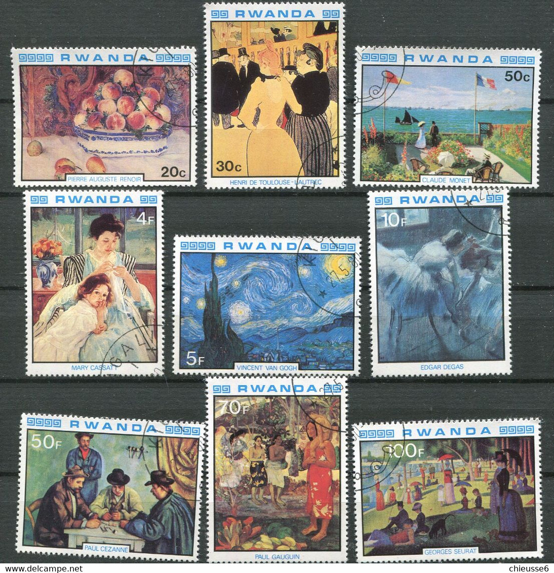 Rwanda Ob: N° 949 à 957 - "Les Impressionnistes". Tableaux - Gebraucht