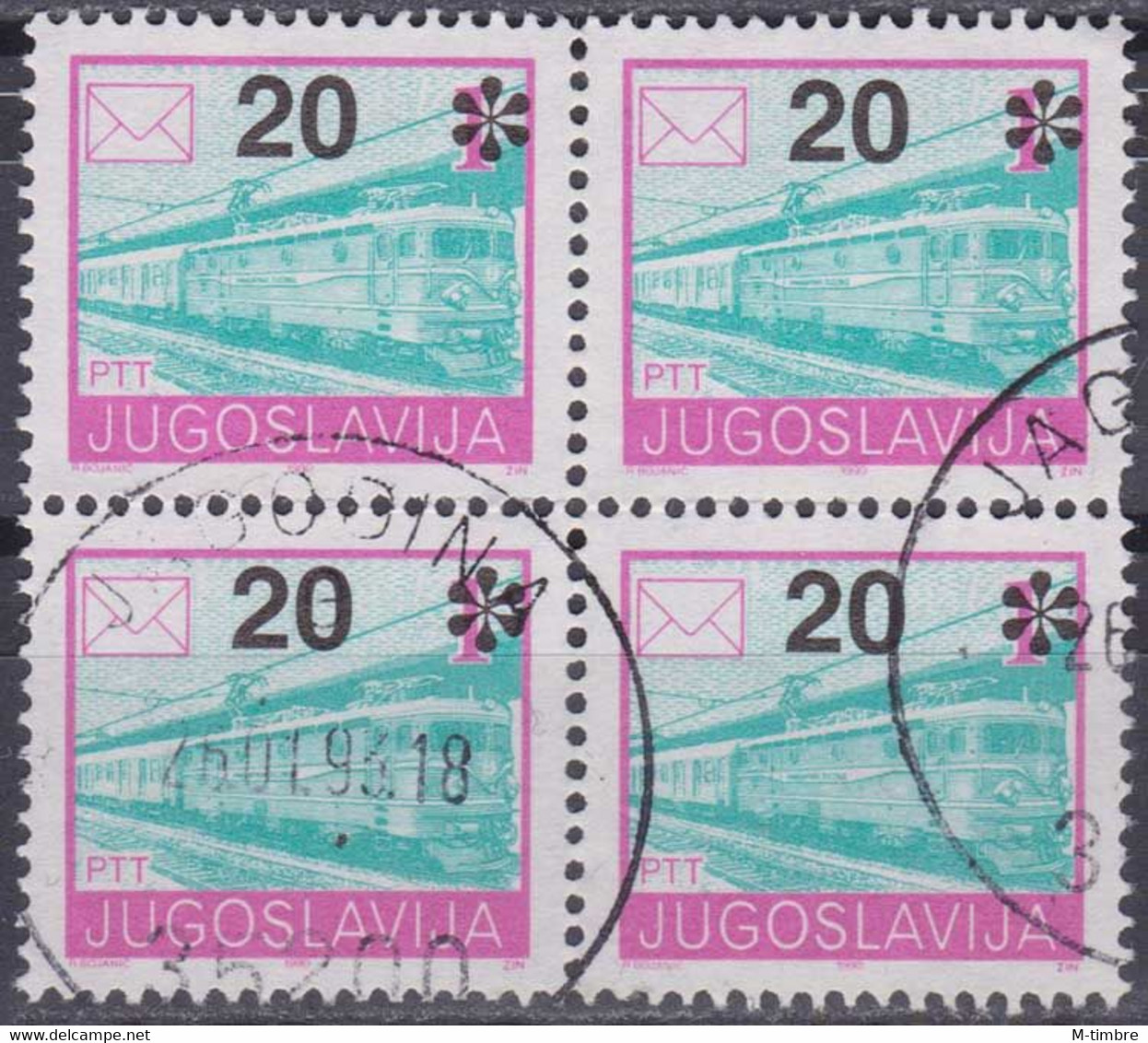 Yougoslavie (13½) YT 2422A Mi 2556A Année 1992 (Used °) Train - Locomotive (Bloc De 4) - Usati