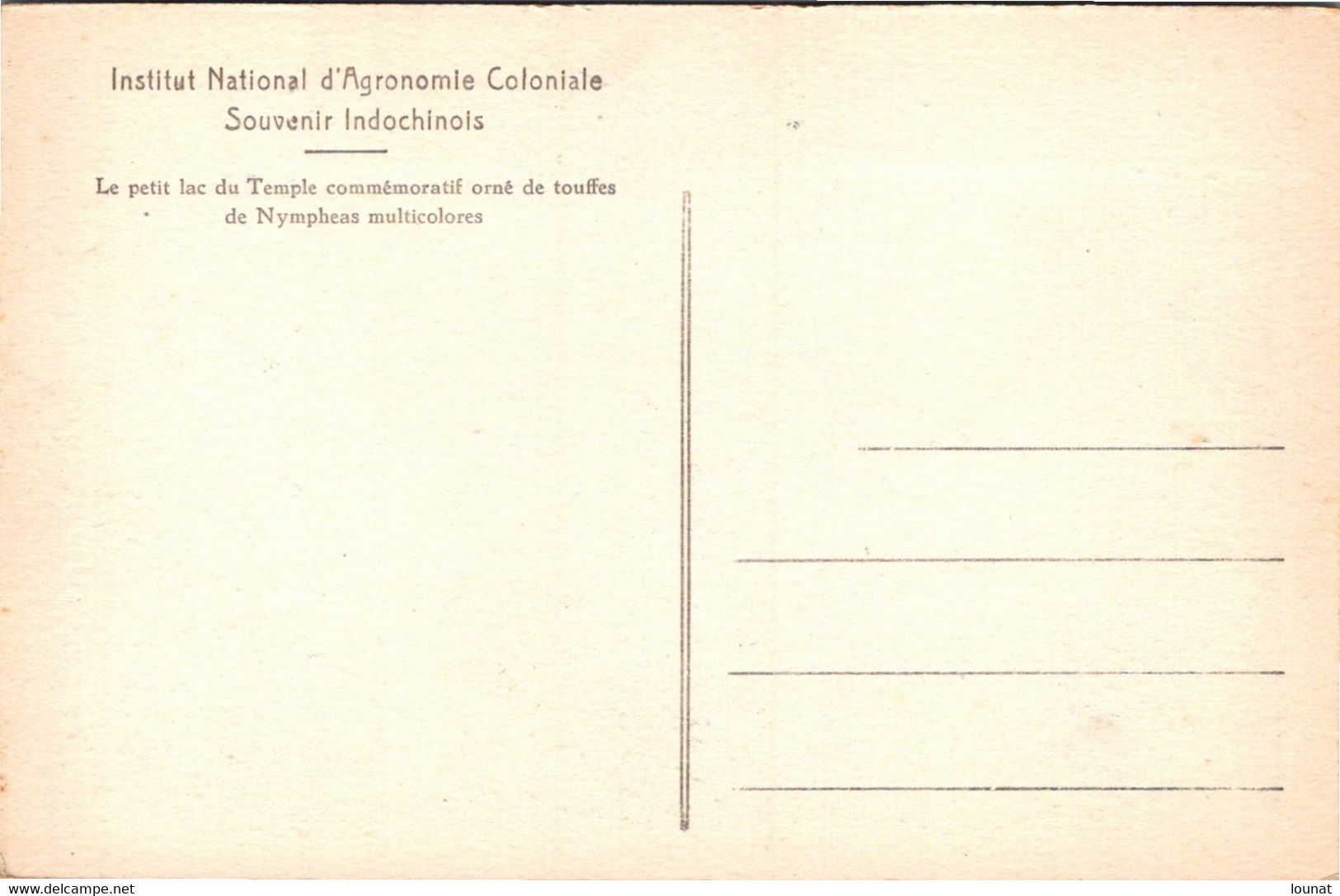 ASIE - INDOCHINE - Souvenir Indochinois - Le Petit Lac Du Temple Commémoratif - Institut National D'agronomie Coloniale - Indonésie