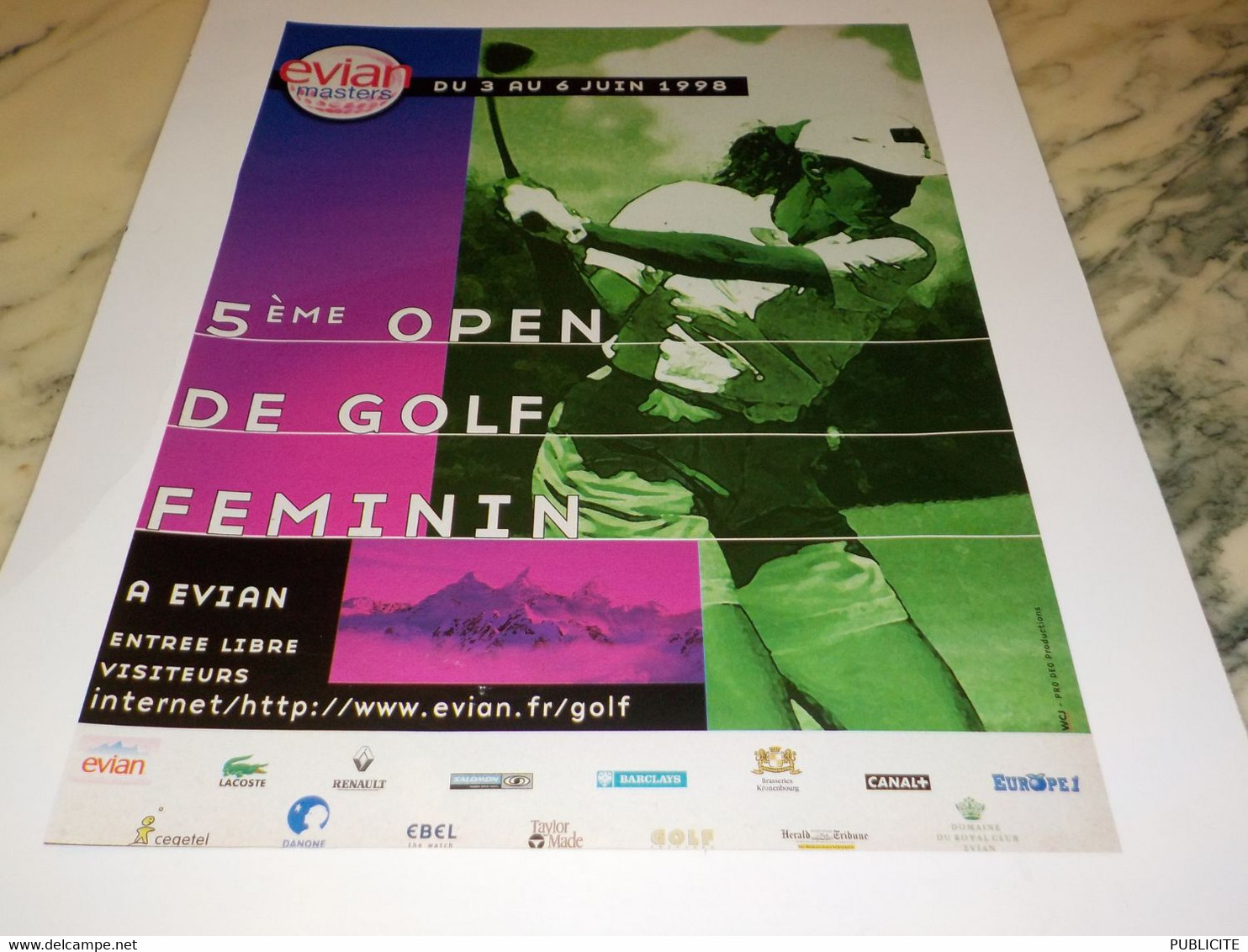 ANCIENNE PUBLICITE  5 EME OPEN DE GOLF FEMININ EVIAN MASTER 1998 - Alcools