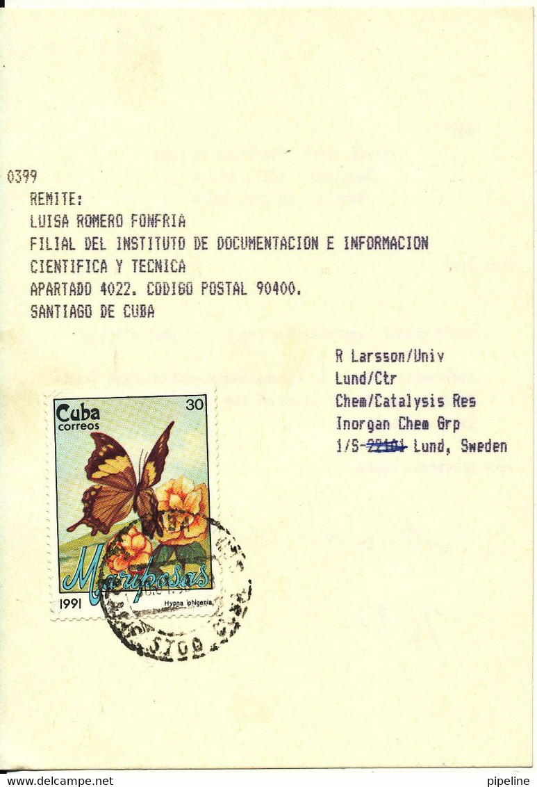 Cuba Carte Postale Sent To Sweden 20-3-1993 Single Franked - Briefe U. Dokumente