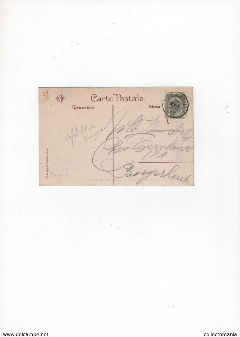 1 Oude Postkaart Turnhout Café Ed. De Bruijne Bloem-& Boomkwekerij Aanneming V Lusthoven  1907 - Turnhout