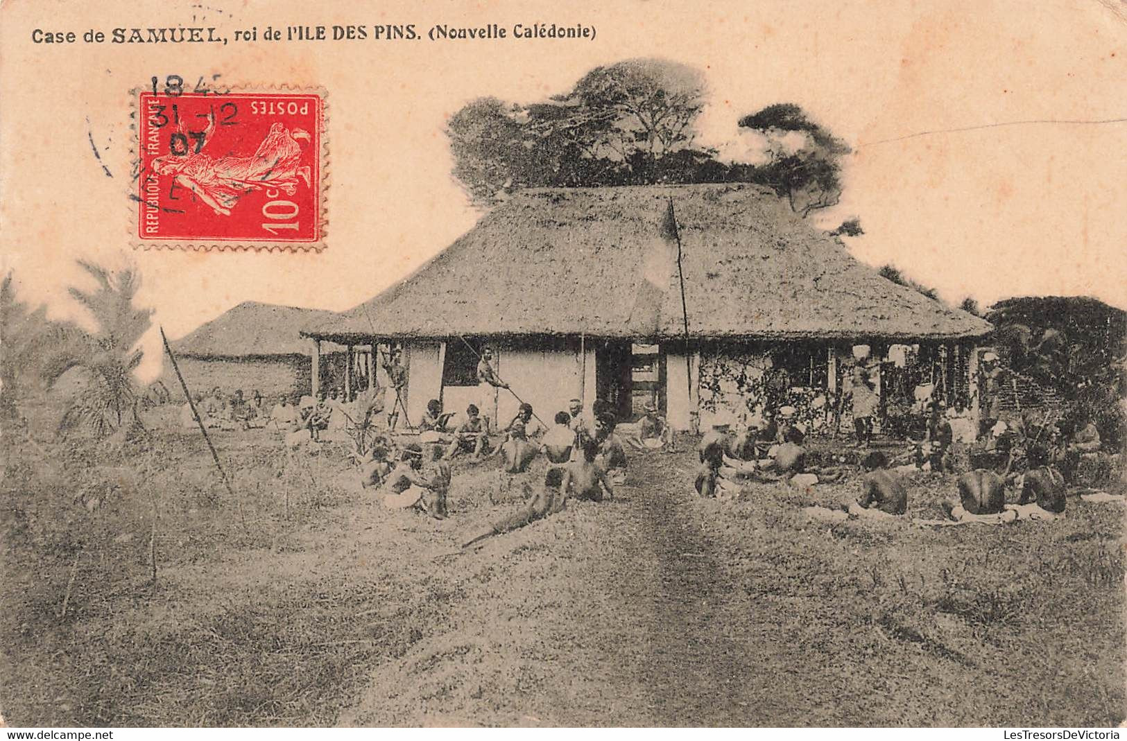 CPA NOUVELLE CALEDONIE - Case De Samuel - Roi De L'ile Des Pins - Noir Et Blanc - Tres Animé - TRES RARE - Nouvelle-Calédonie