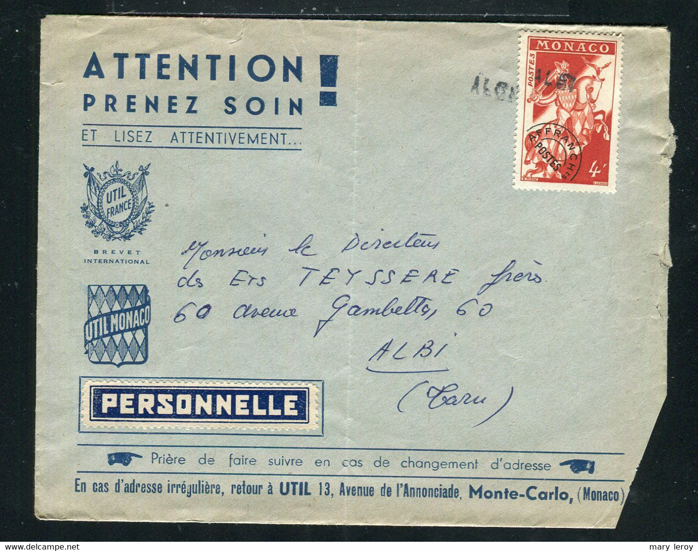 Belle Lettre De Monaco Pour Albi - Cartas & Documentos