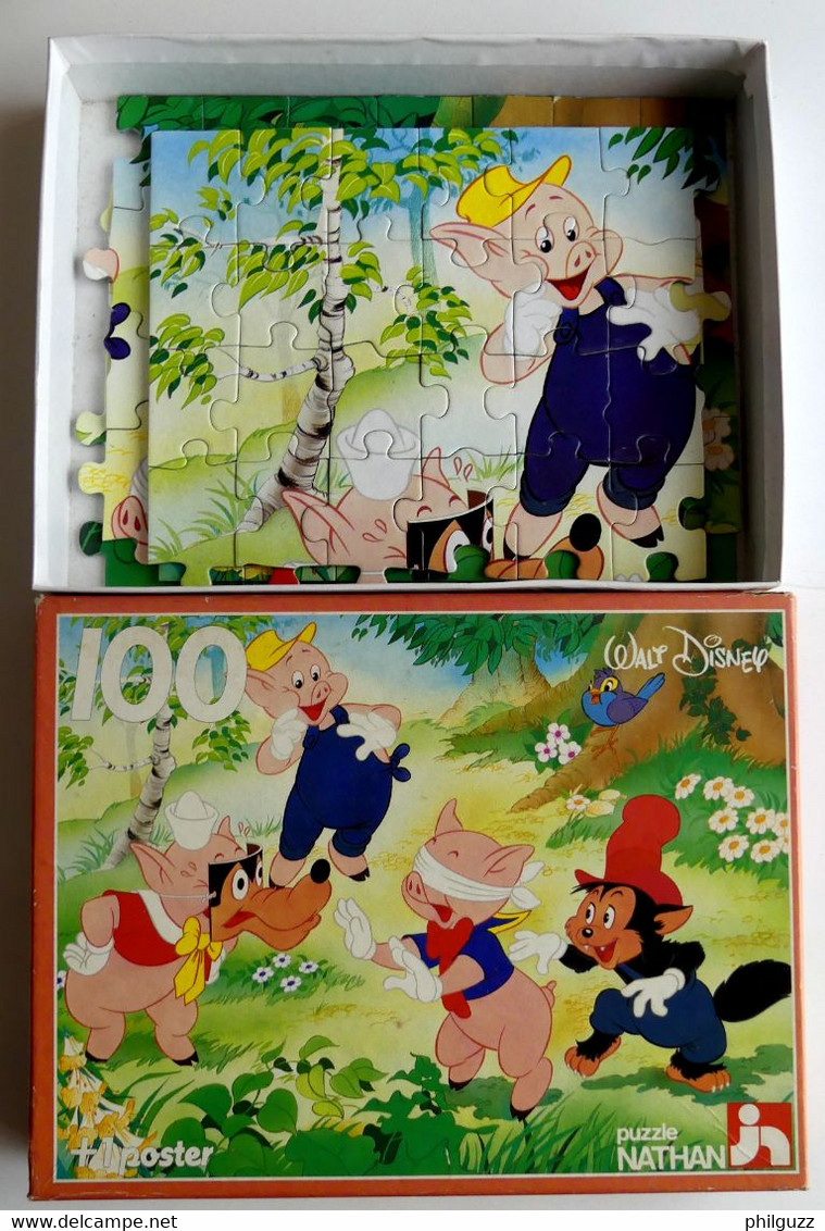 PUZZLE NATHAN 100 Pièces WALT DISNEY LES TROIS PETITS COCHON Incomplet - 1982 - Puzzels