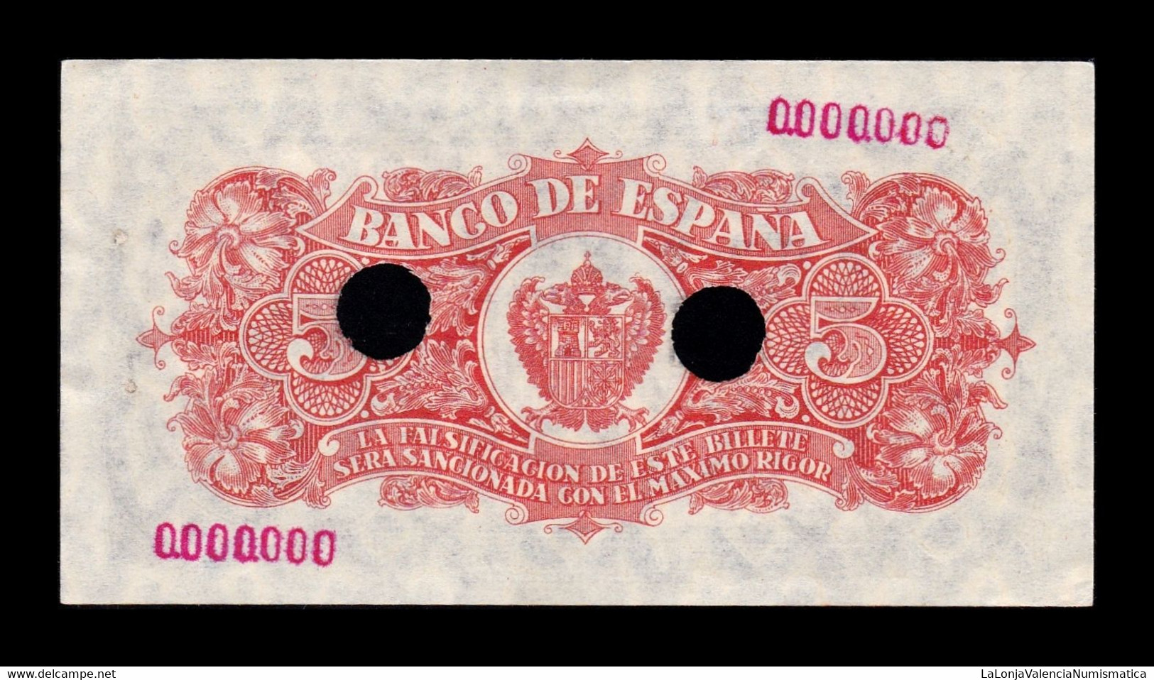 España Spain 5 Pesetas Portabella 1937 Pick 106 Taladrado SC- AUNC - 5 Pesetas