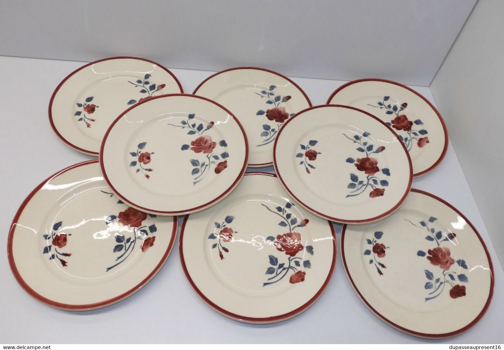 *8 ASSIETTES PLATES CERAMIQUE BADONVILLER LES ROSES COLLECTION ART De La TABLE  E - Badonviller (FRA)