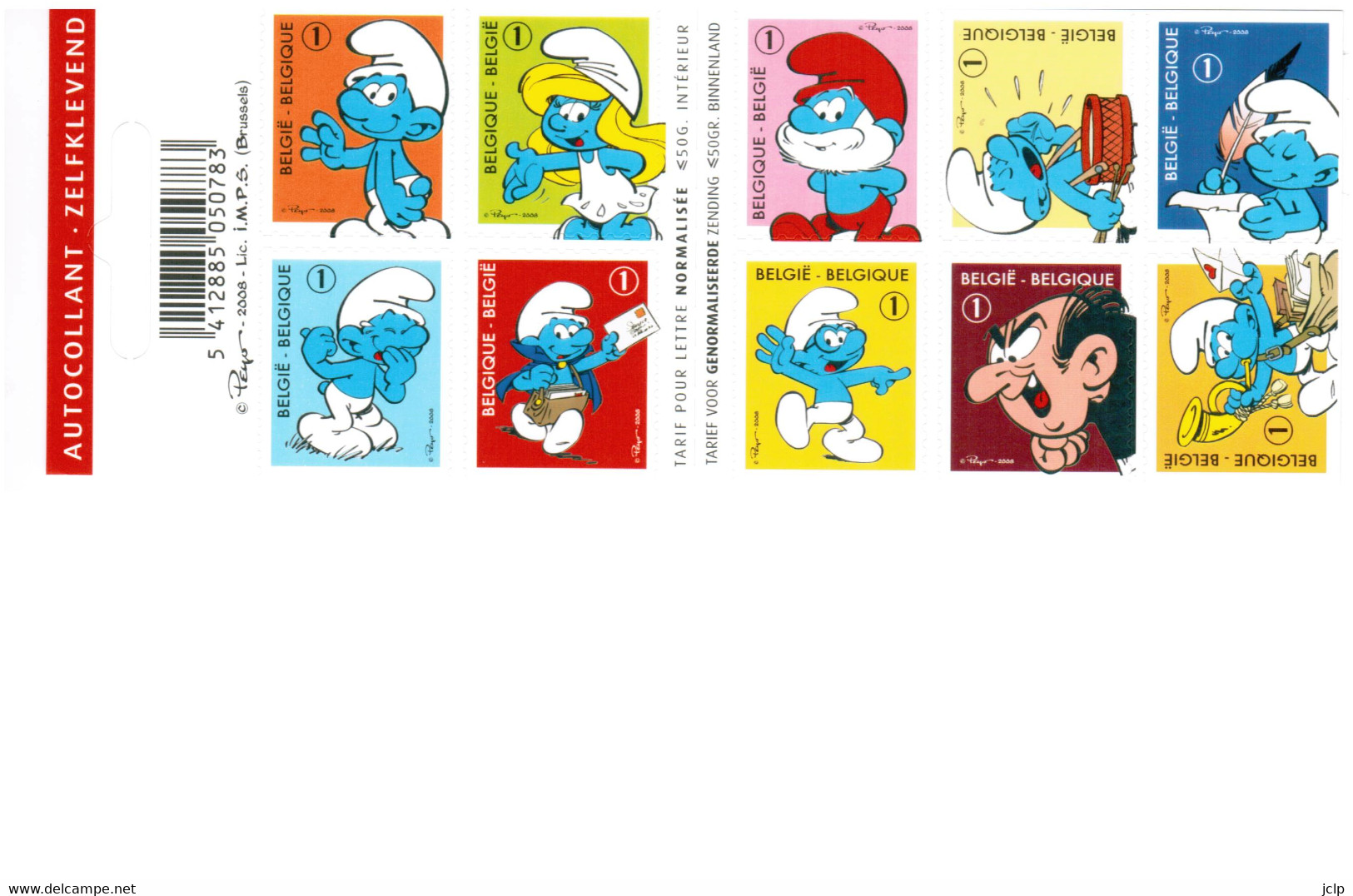 De Smurfen, 50 Jaar.  50 Ans Des Schtroumpfs.  Carnet De 10 Timbres Autocollants. - Philabédés (cómics)