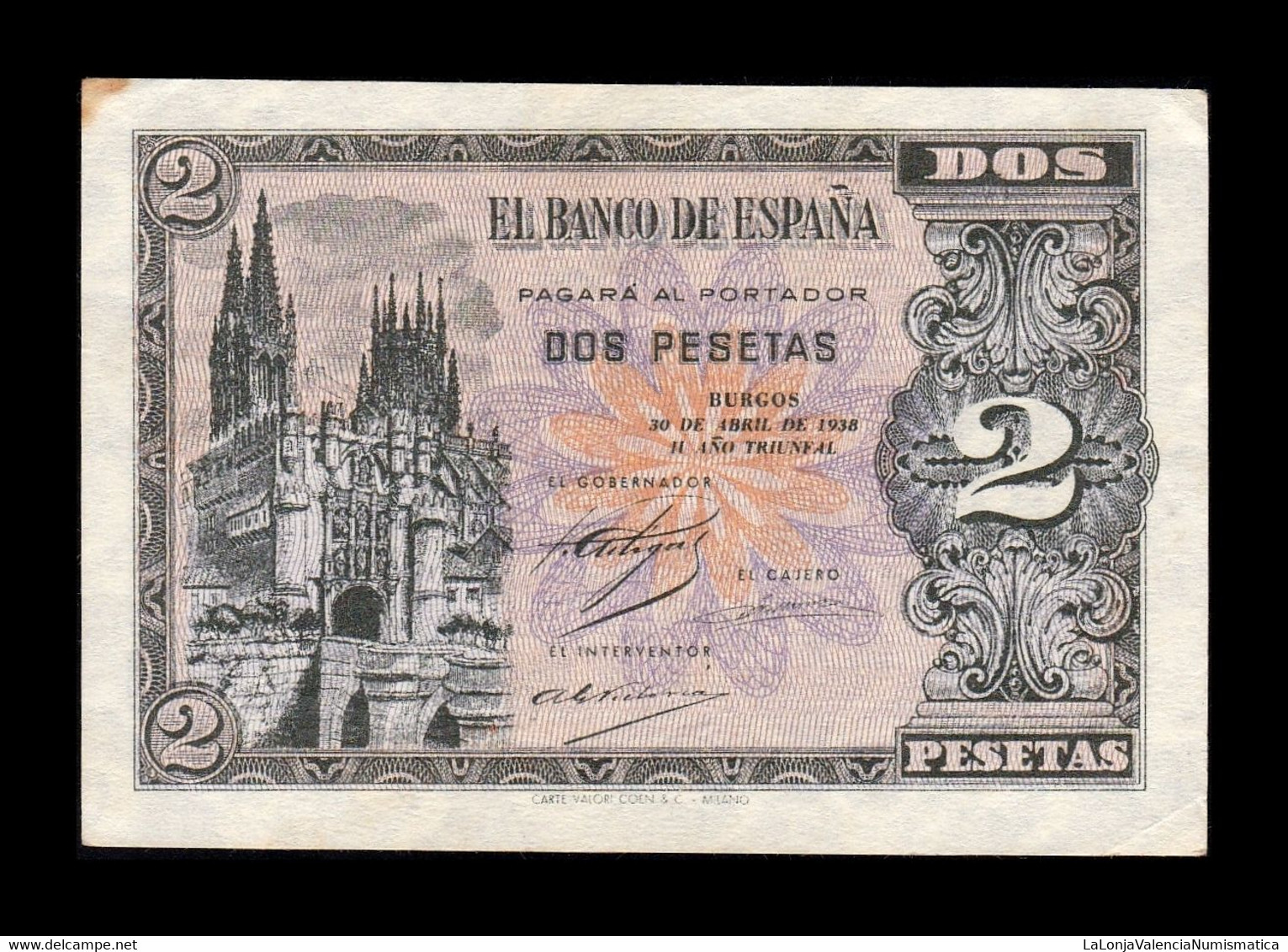 España Spain 2 Pesetas Cathedral Of Burgos 1938 Pick 109 Serie C T. 213 EBC/+ XF/+ - 1-2 Pesetas