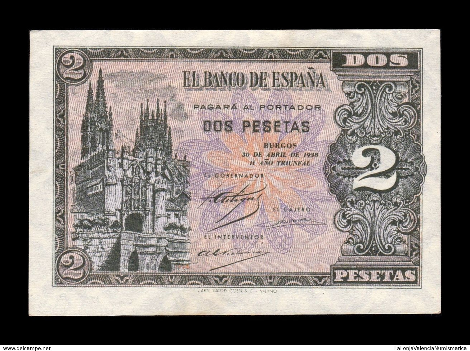 España Spain 2 Pesetas Cathedral Of Burgos 1938 Pick 109 Serie C  T. 384 EBC/+ XF/+ - 1-2 Peseten