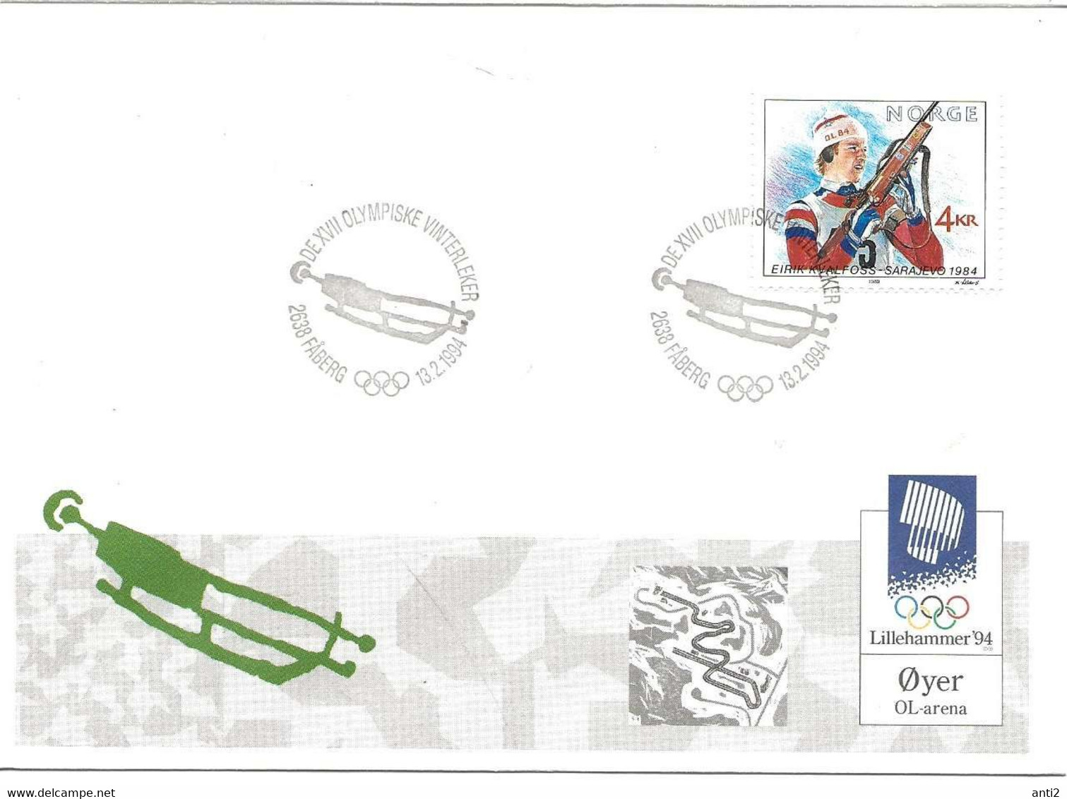 Norge Norway 1994 Olympic Games Lillehammer, Mi 1028  Eirik Kvalfoss, Biathlon, Sledding Arena Øyer - Covers & Documents