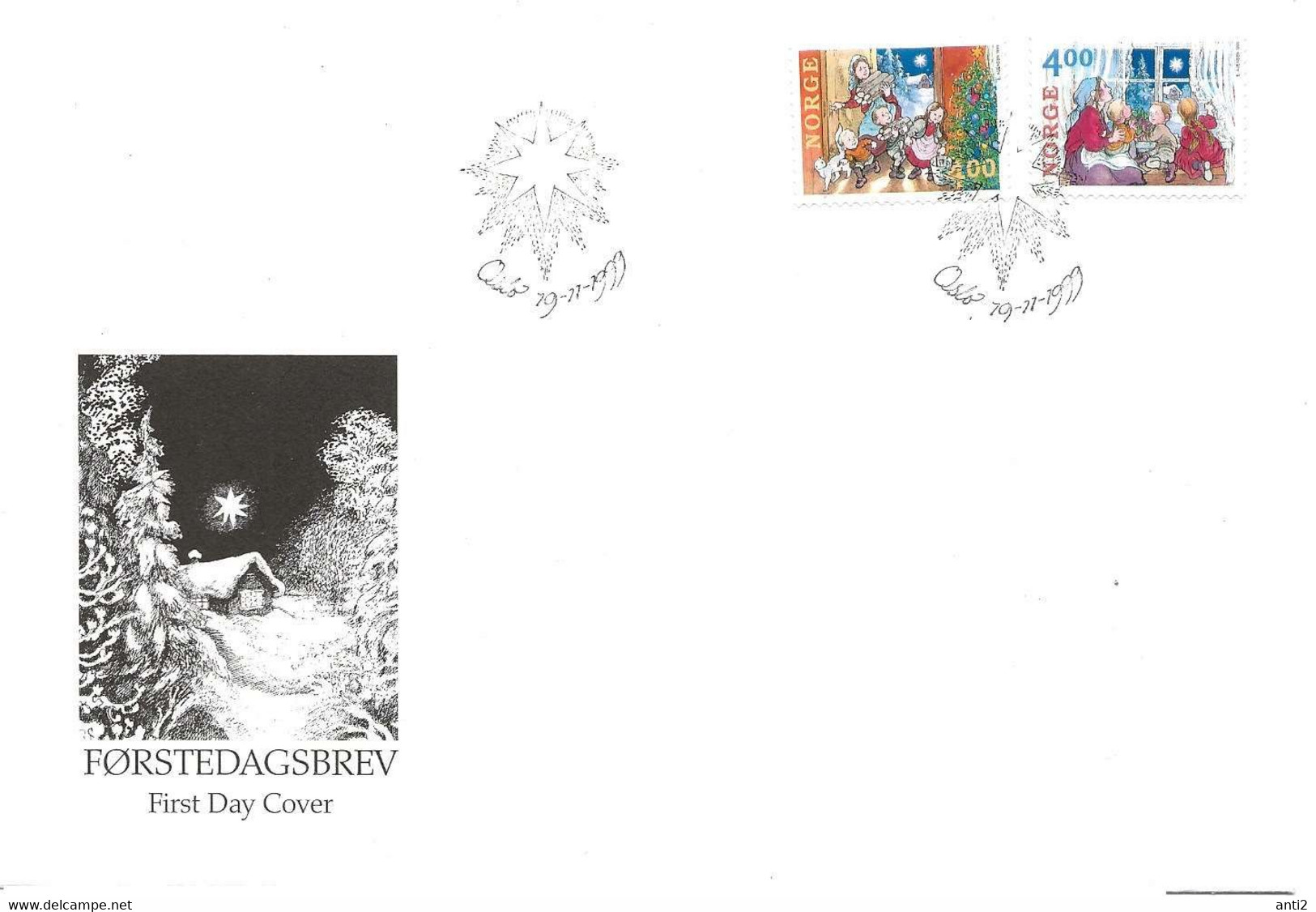 Norge Norway 1999 Mother And Children With Firewood Enter The Parlor Decorated For Christmas Mi 1331-1332 - FDC - Brieven En Documenten