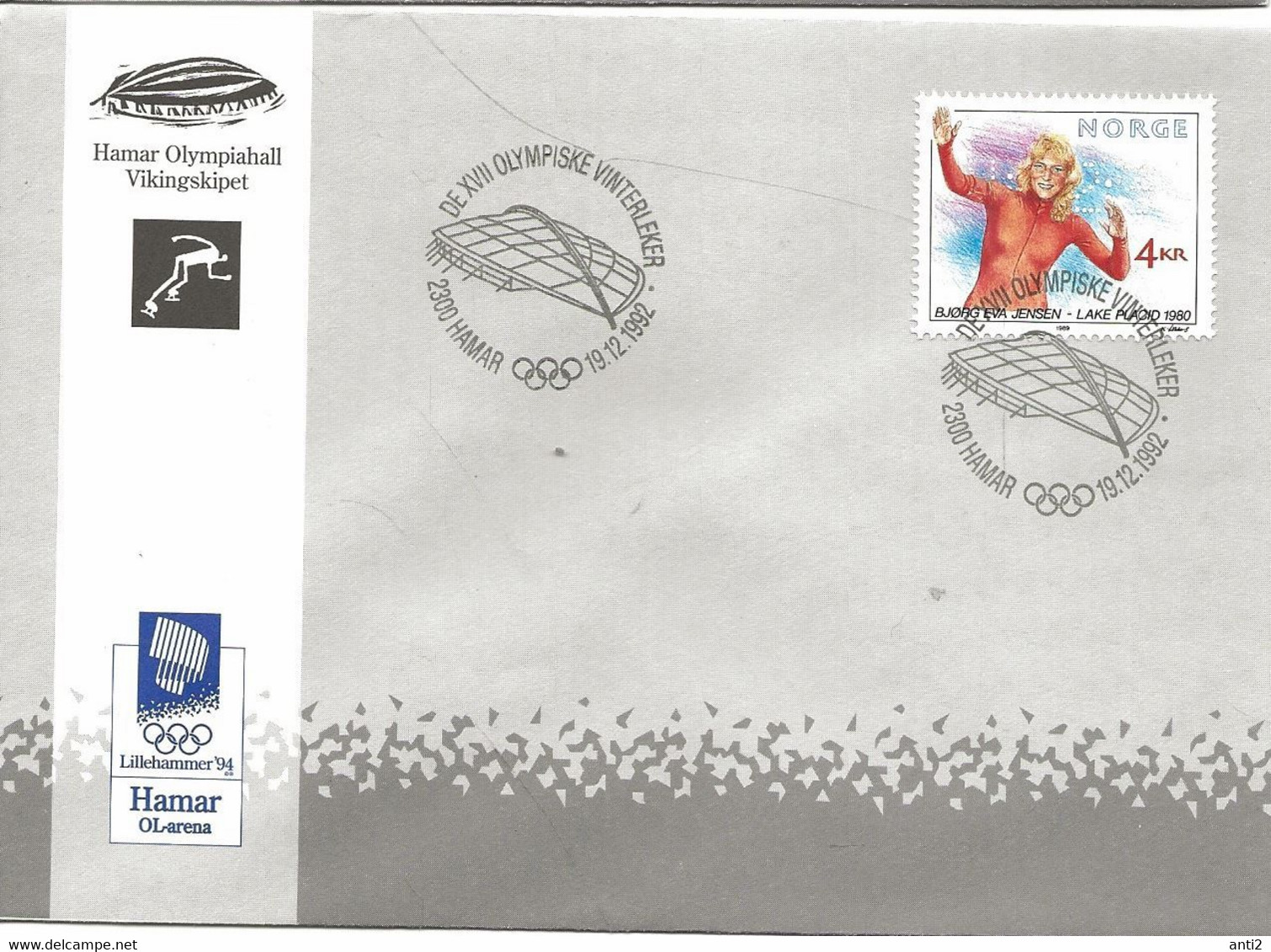 Norge Norway 1992 Olympic Games  Lillehammer Cover Arena Vikingskipet - Speed Skating  Bjørg Eva Jensen 19.12.92 - Briefe U. Dokumente