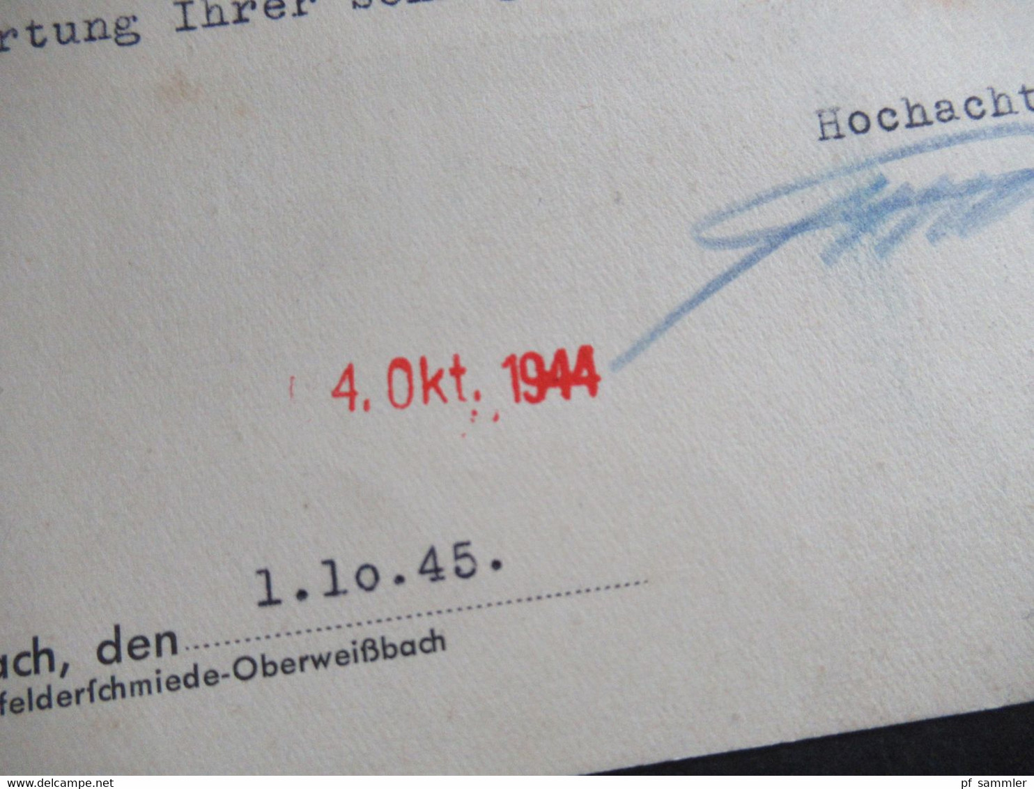 SBZ 1.10.1945 Violetter Ra1 Gebühr Bezahlt Und Tagesstempel Oberweißbach Inhalt Puppen Zum Weihnachtsgeschäft - Other & Unclassified