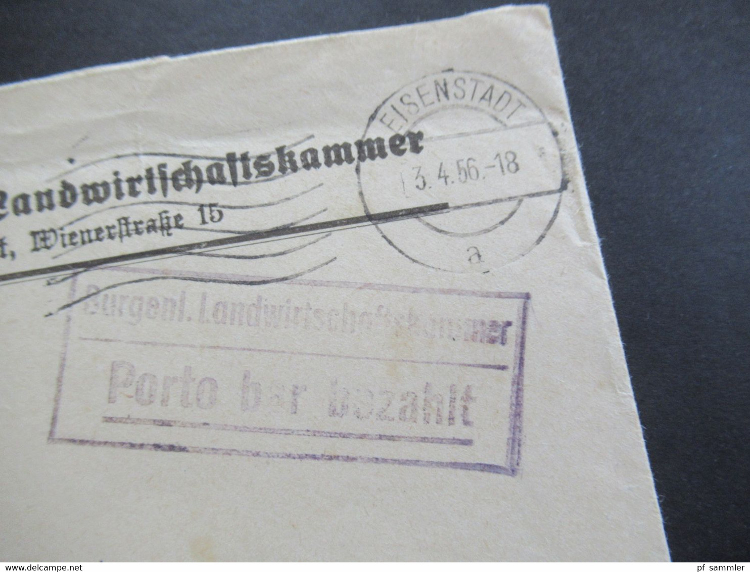 Österreich 1956 Burgenländische Landwirtschaftkammer Stempel Porto Bar Bezahlt Ortsbrief Eisenstadt Mit Inhalt - Storia Postale