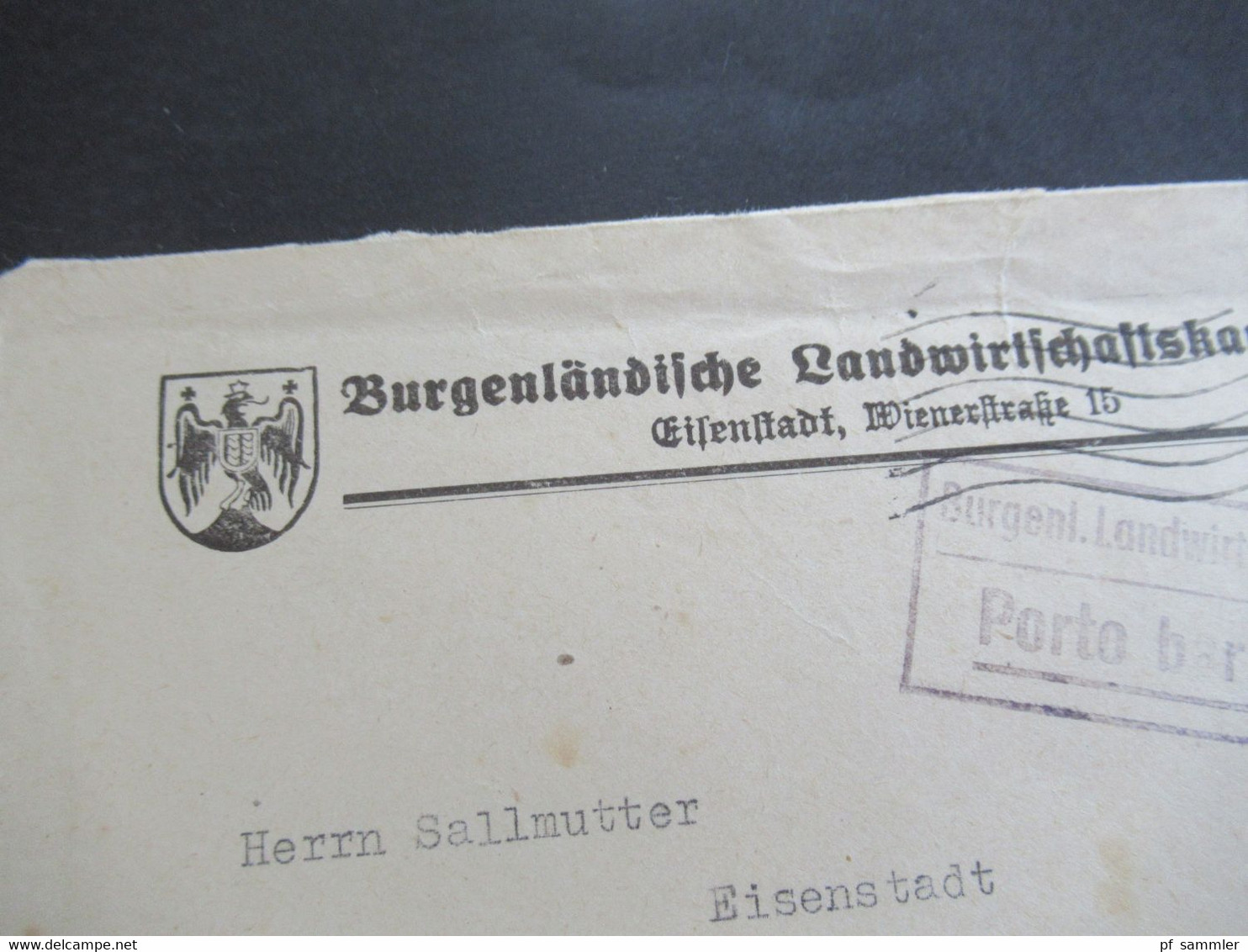 Österreich 1956 Burgenländische Landwirtschaftkammer Stempel Porto Bar Bezahlt Ortsbrief Eisenstadt Mit Inhalt - Storia Postale