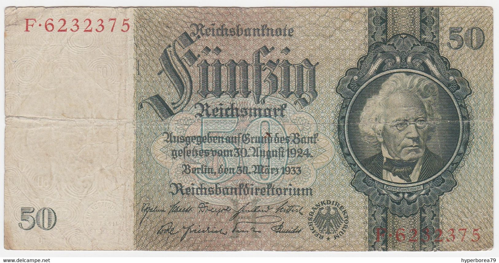 Germany P 182 A - 50 Reichsmark 30.3.1933 - Fine - 50 Mark