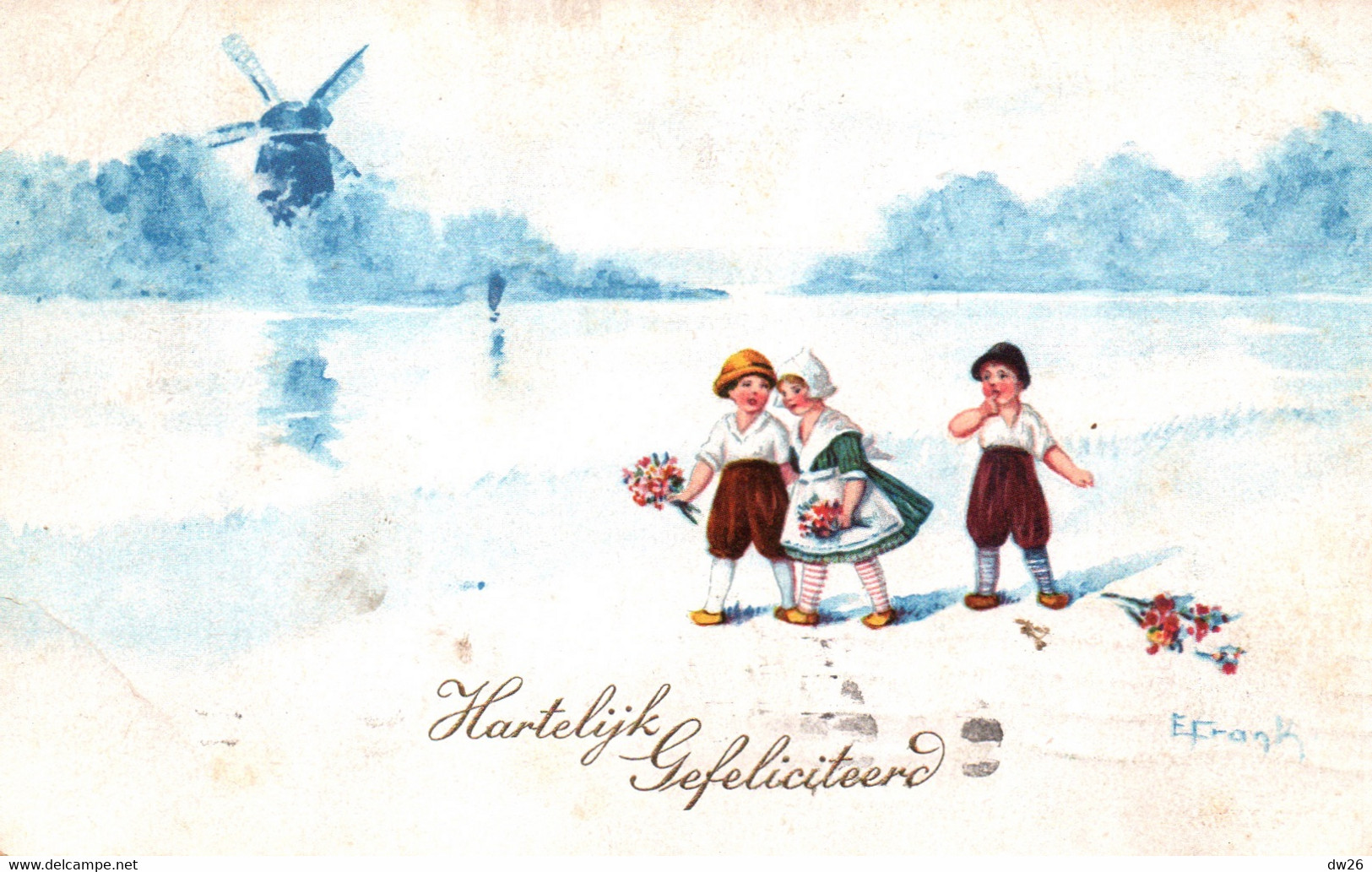Illustration Elly Frank - Hartelijk Gefeliciteerd (Félicitations, Enfants Et Moulin) Carte W.S.S.B. N° 5873 - Frank, Elly