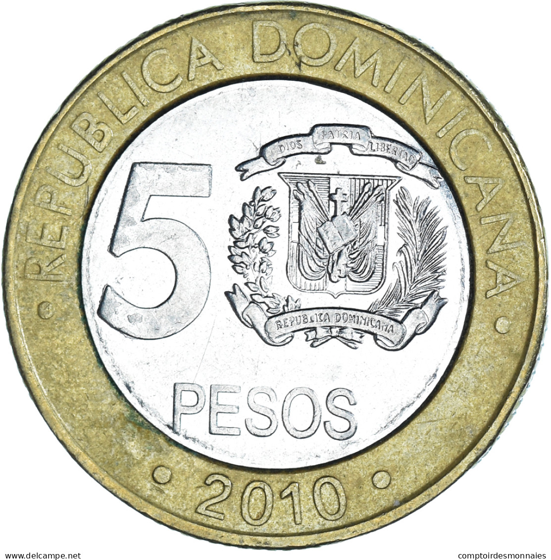 Monnaie, République Dominicaine, 5 Pesos, 2010 - Dominicaanse Republiek