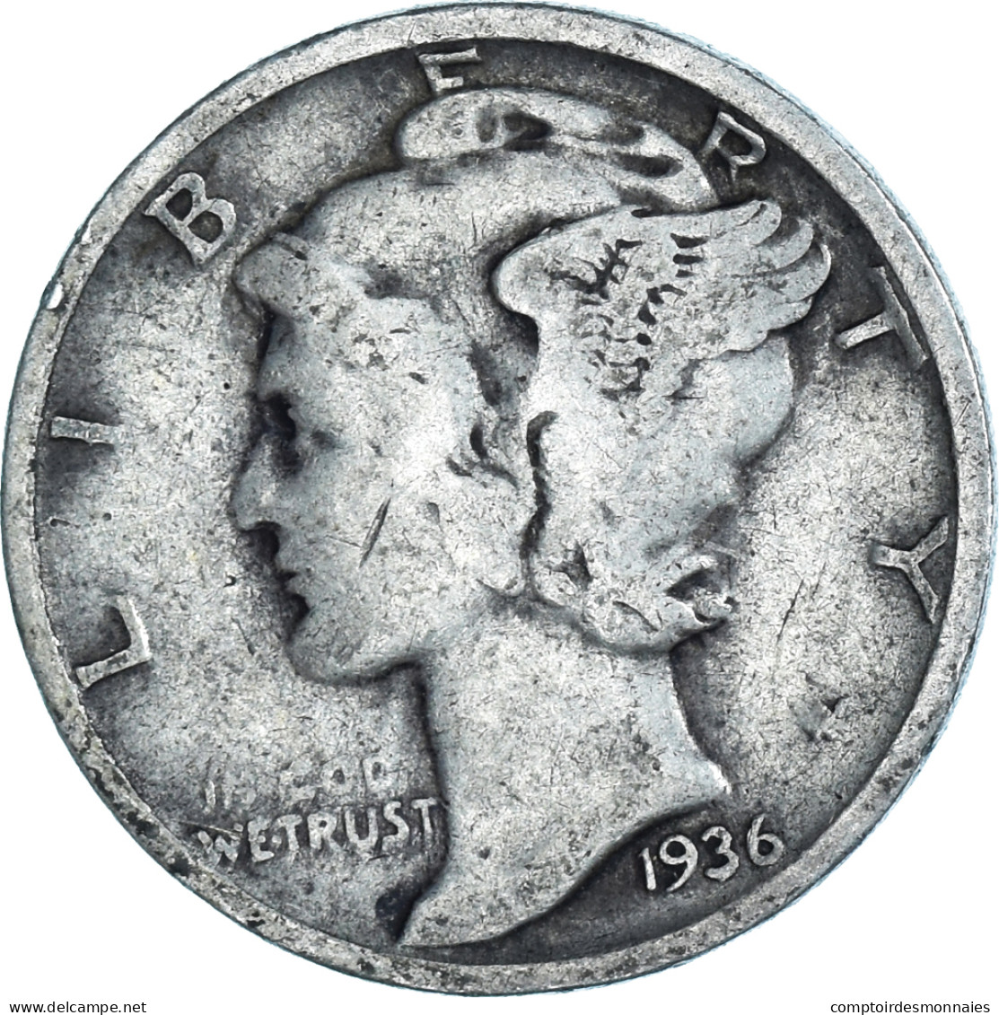 Monnaie, États-Unis, Dime, 1936 - 1916-1945: Mercury (kwik)