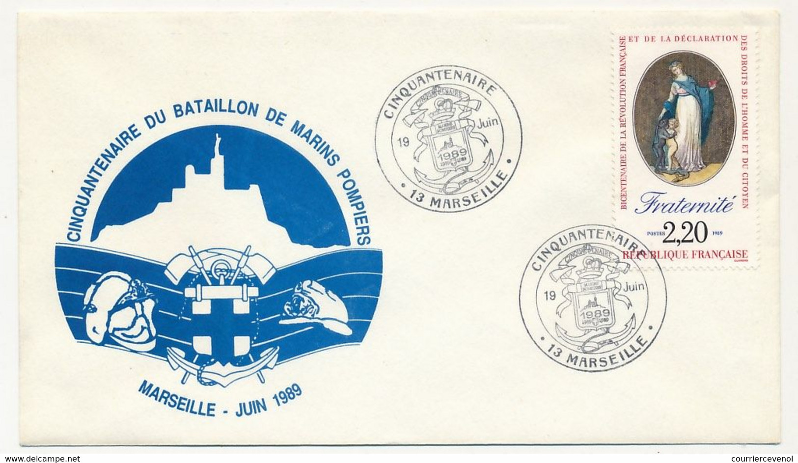 Enveloppe Affr. 2,20 Fraternité - Oblit. Temporaire Cinquantenaire Bataillon De Marins Pompiers - Marseille - Juin 1989 - Matasellos Conmemorativos
