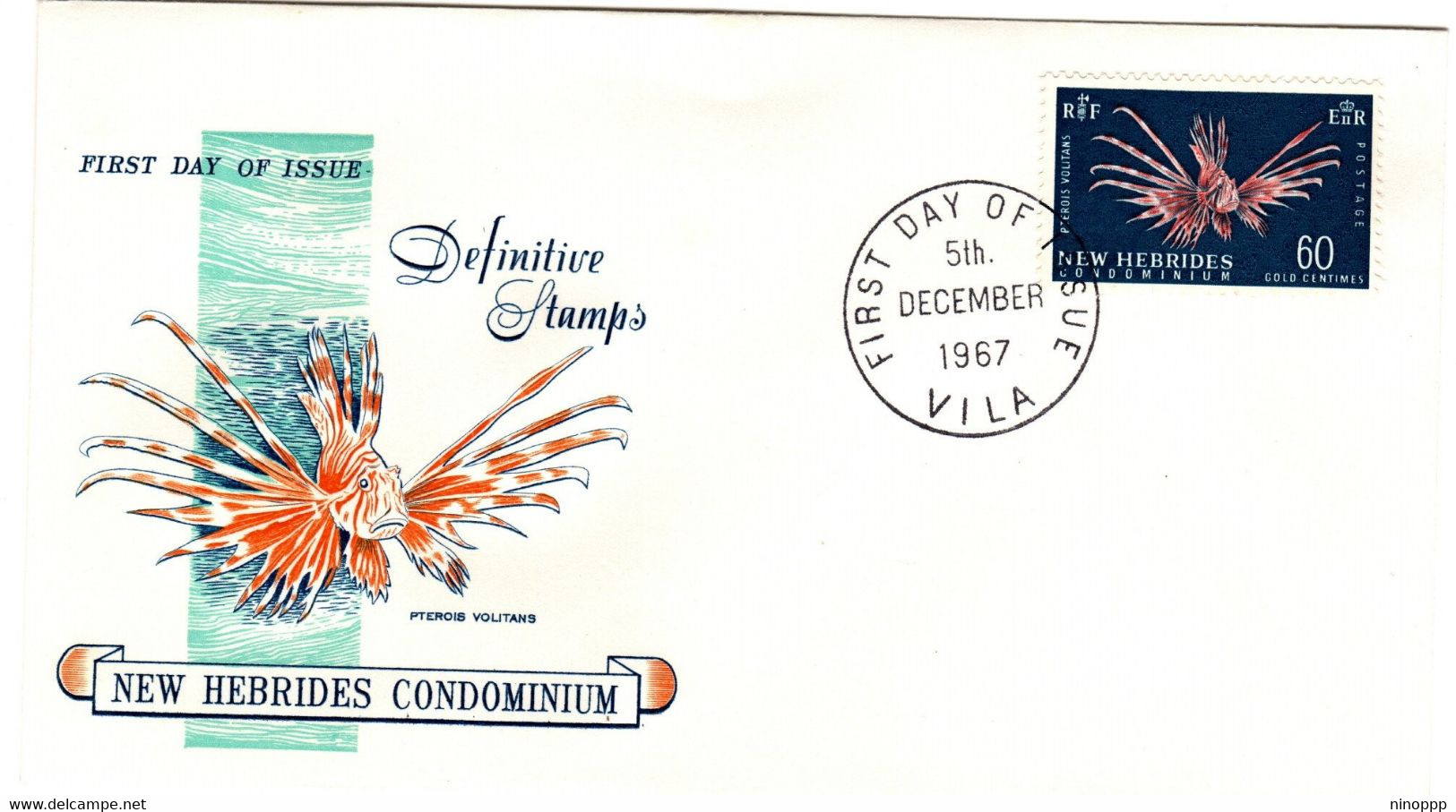 New Hebrides 1967 Definitive 60c Pterois Volitans, First Day Cover - FDC