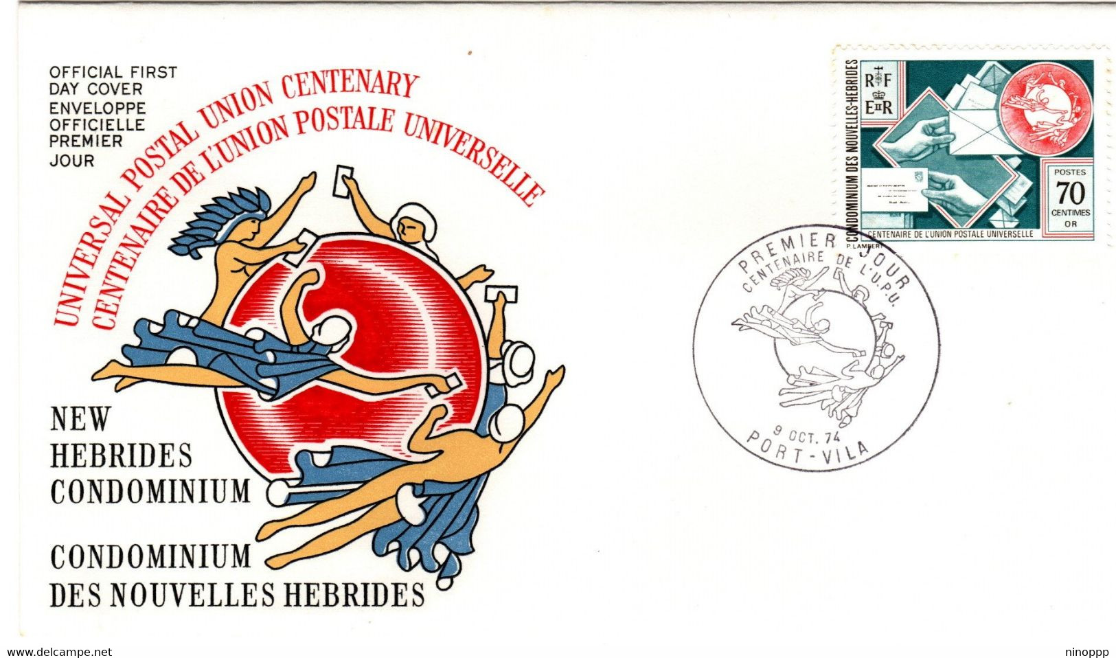 New Hebrides French 19764 Centenary Of UPU,  First Day Cover - FDC