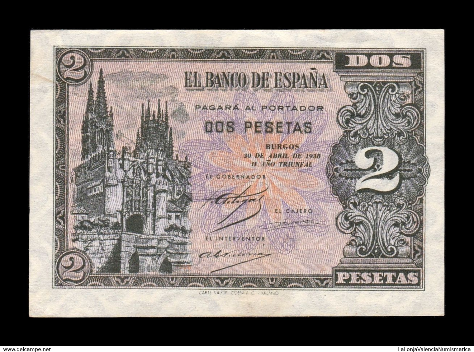 España Spain 2 Pesetas Cathedral Of Burgos 1938 Pick 109 Serie C T. 383 EBC/+ XF/+ - 1-2 Peseten