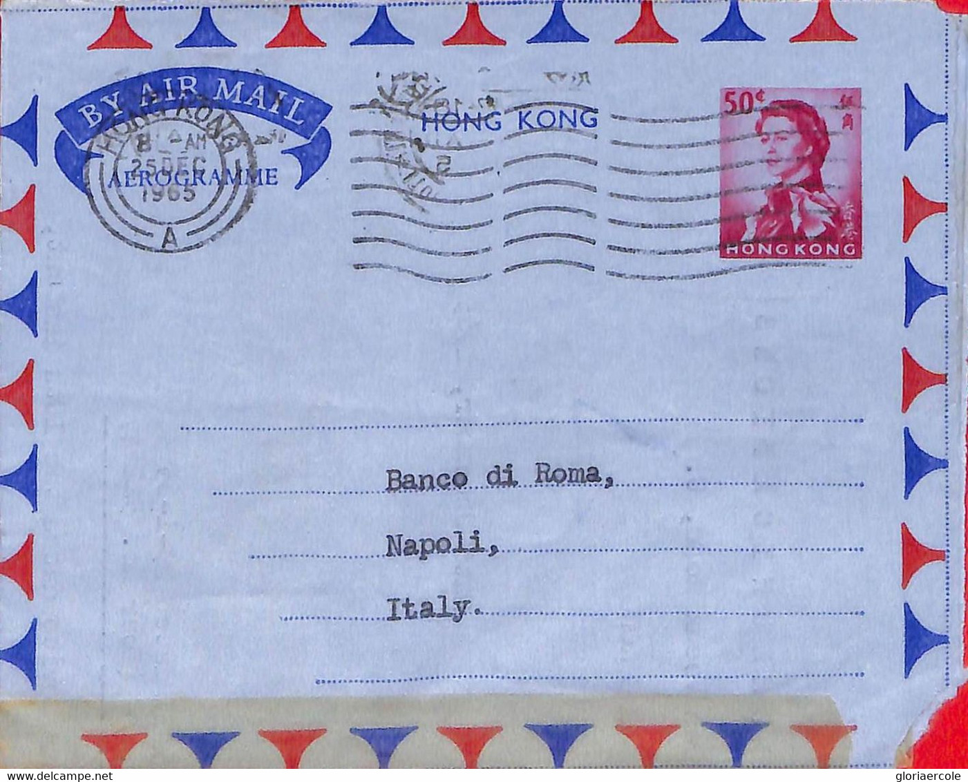 Aa6791 - HONG KONG - POSTAL HISTORY - Stationery AEROGRAMME  To ITALY  1965 - Entiers Postaux
