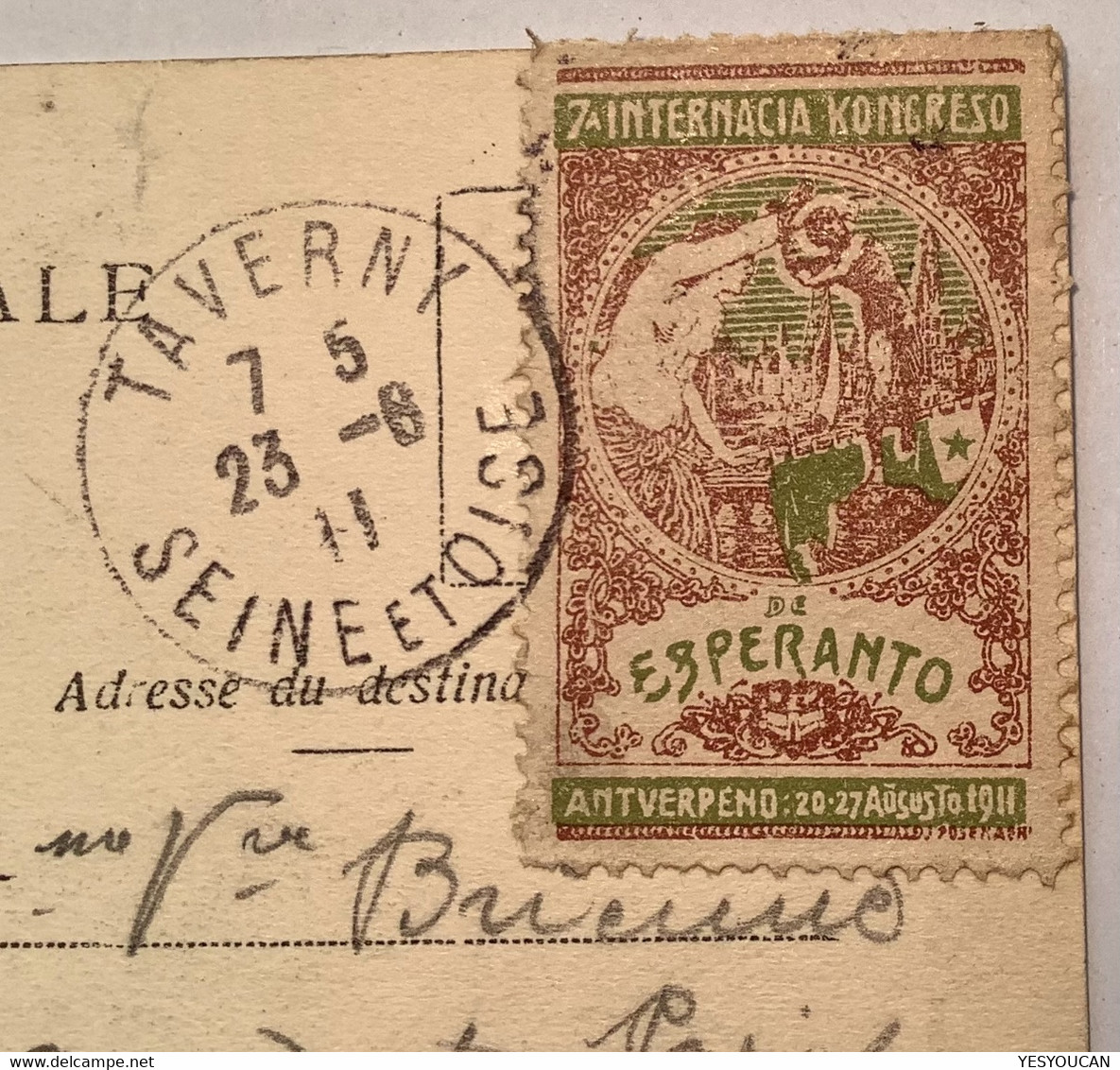 7.ESPERANTO CONGRES ANTWERPEN 1911 Label Ppc Belgium Grosse Barbe>Taverny 95  (Anvers Vignette Poster Stamp Belgique Cpa - Esperánto