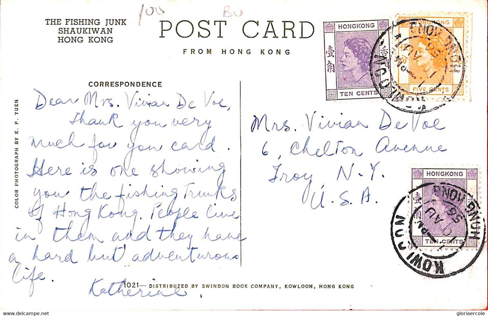 Aa6802 - HONG KONG - POSTAL HISTORY - POSTCARD From KOWLOON To The USA 1956 - Covers & Documents