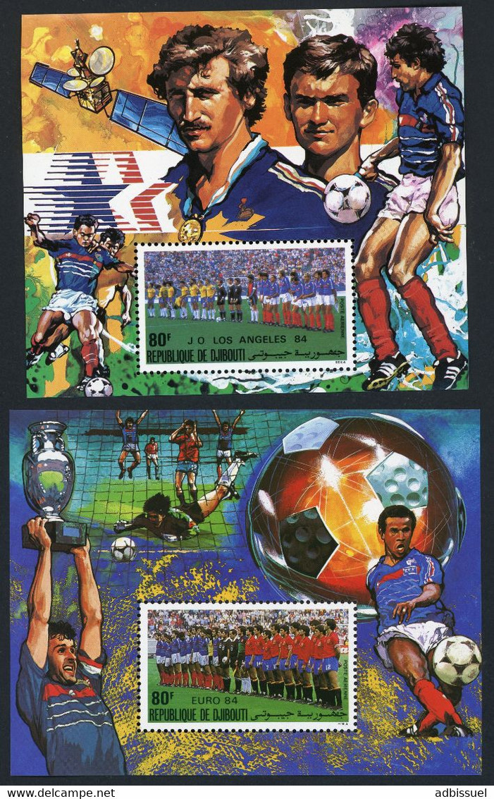 DJIBOUTI 2 Blocs Spéciaux COTE 30 € Poste Aérienne N° 211 + 212 MNH ** FRANCE FOOTBALL JO LOS ANGELES & EURO 1984. TB/VG - Europees Kampioenschap (UEFA)