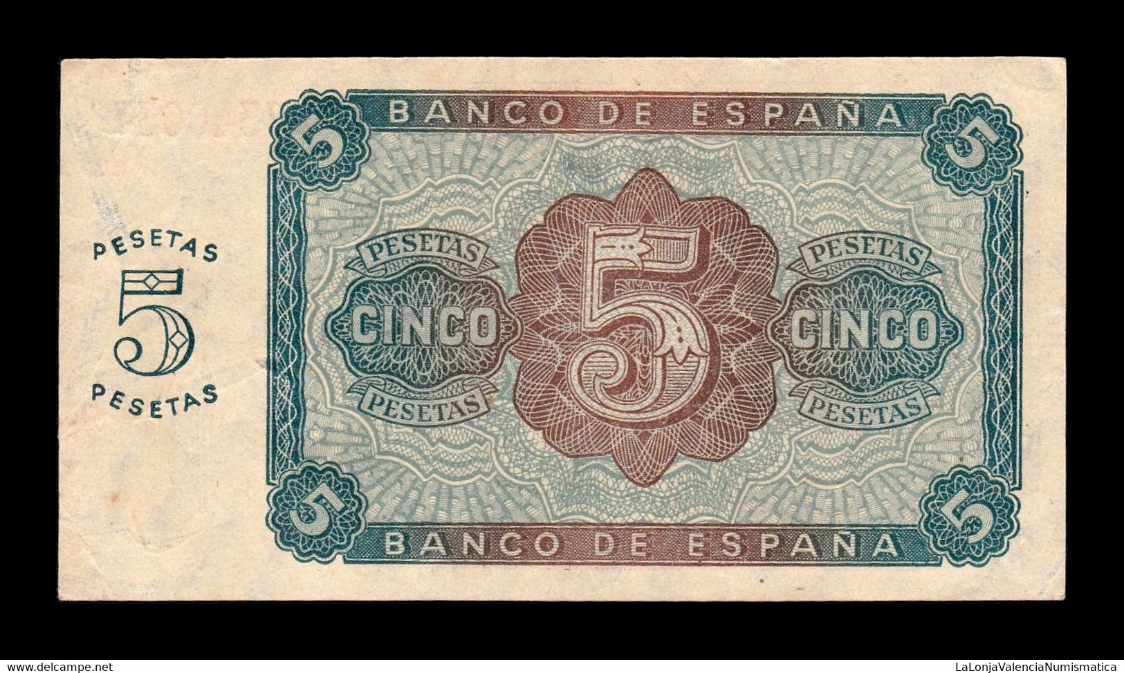 España Spain 5 Pesetas Burgos 1938 Pick 110 Serie L SC- AUNC - 5 Peseten