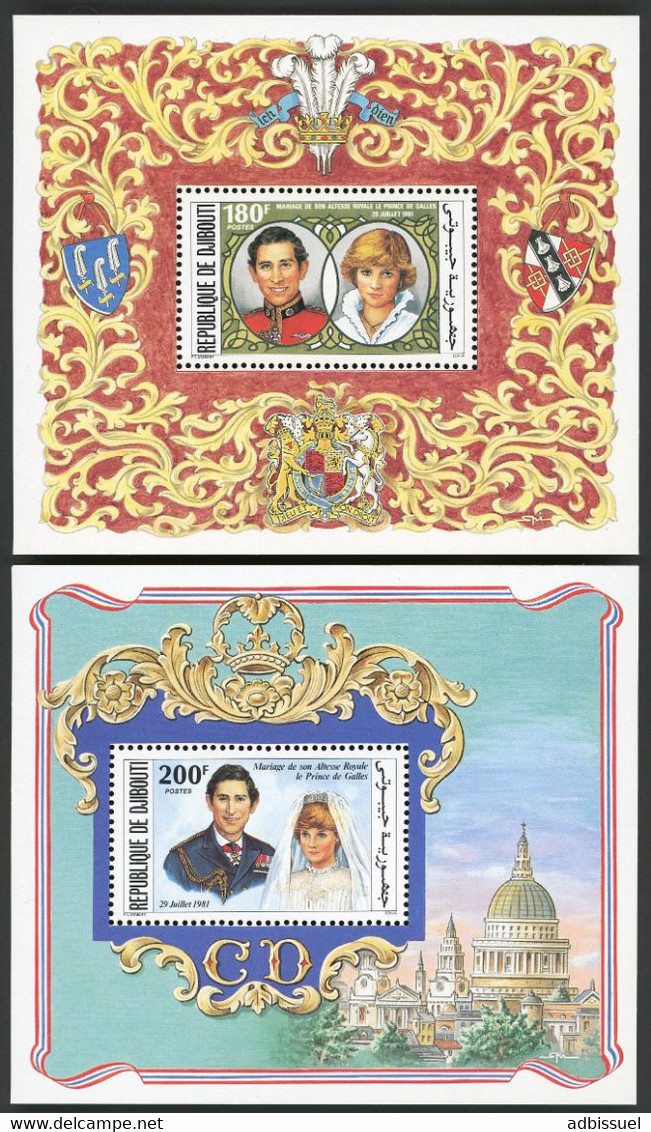 DJIBOUTI 2 Blocs Spéciaux COTE 40 € N° 535 + 536 MNH ** Prince Charles Lady Diana Mariage Wedding. TB/VG - Dschibuti (1977-...)