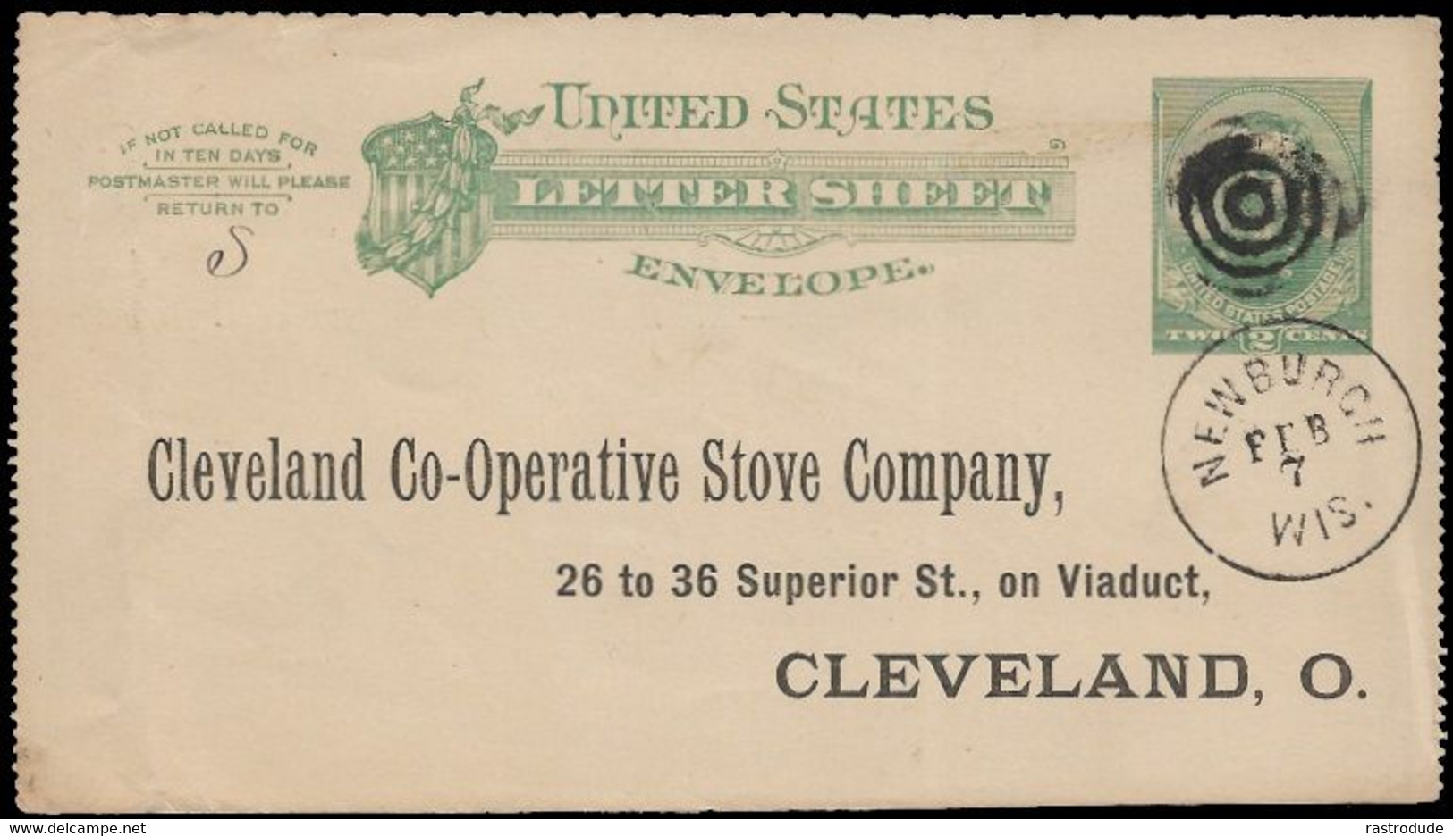 1887(7 Feb) US 2c Letter Sheet Used (HG3) - Printed To Order CLEVELAND STOVE Cº. From NEWBURGH To Cleveland - ...-1900